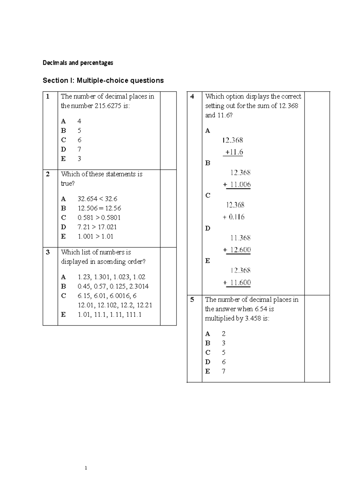 Decimals and Percentages: Practice Questions and Analysis - Studocu