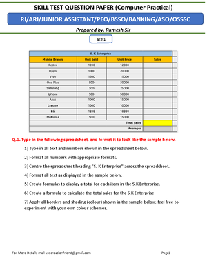 SET2 - SKILL TEST QUESTION PAPER (Computer Practical) Prepared by ...