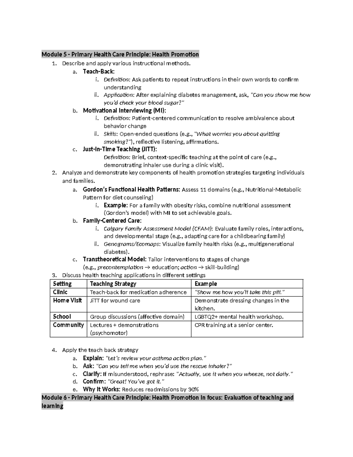 Module 5-7 Exam Review: Health Promotion Principles and Strategies ...