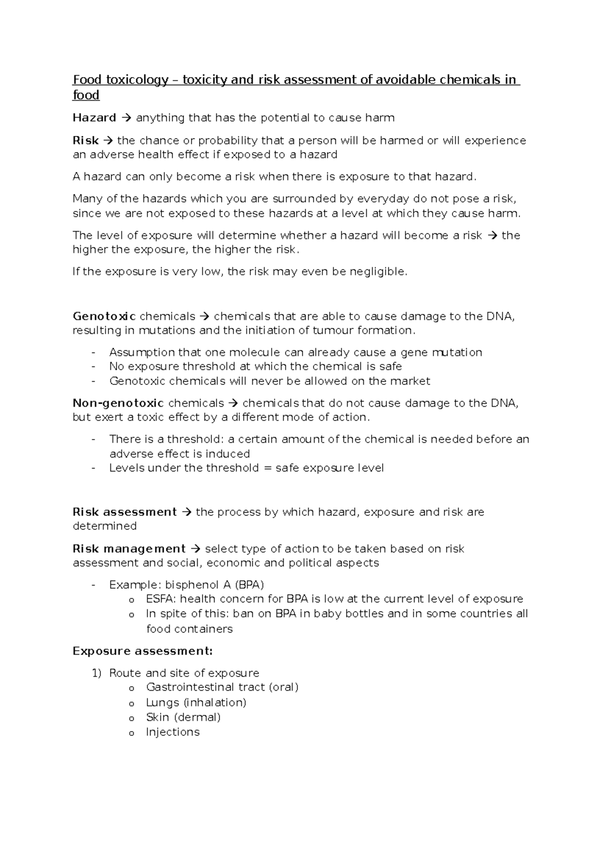 TOX35403 Food Toxicology: Risk Assessment of Additives & Chemicals ...