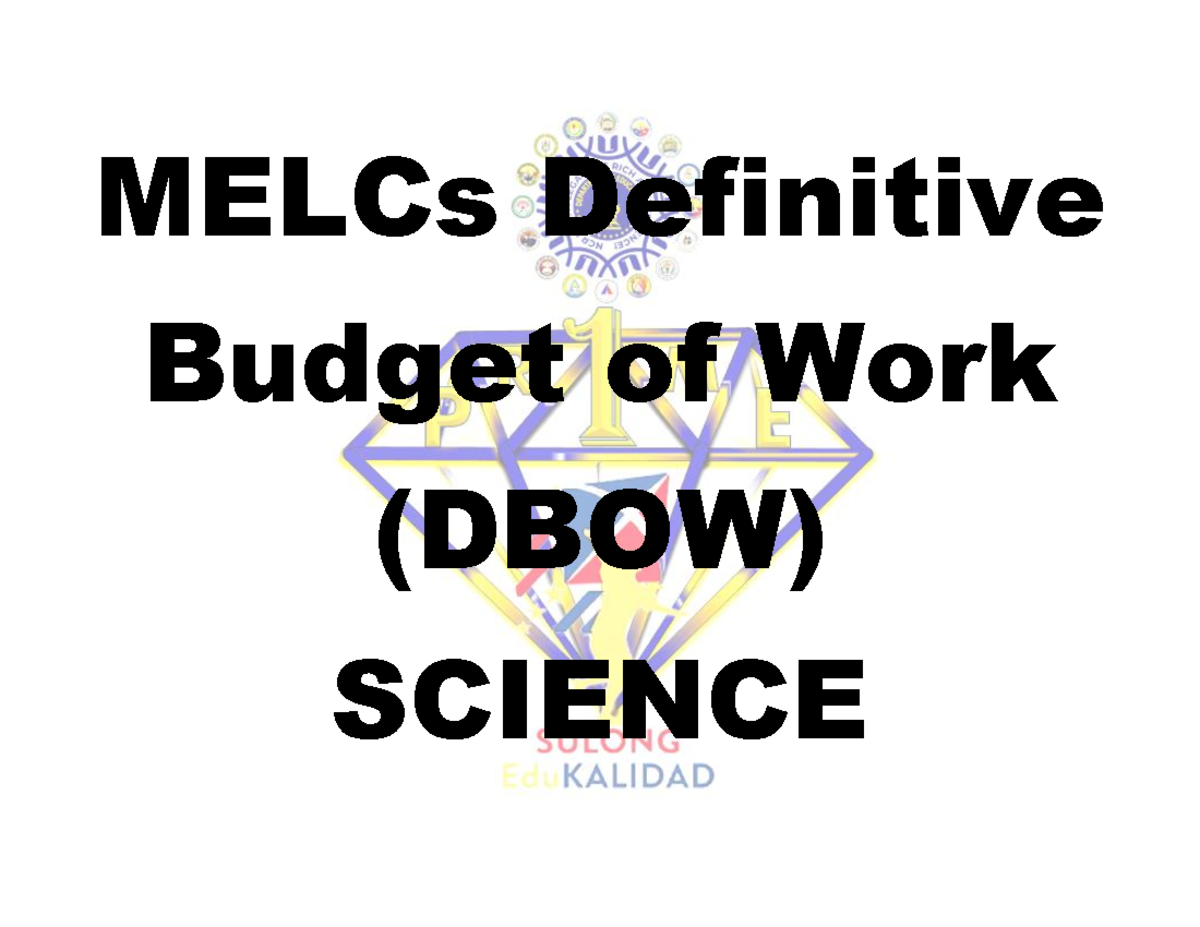 MELCs Definitive Budget of Work (DBOW) for Science 3 - Final Exam - Studocu