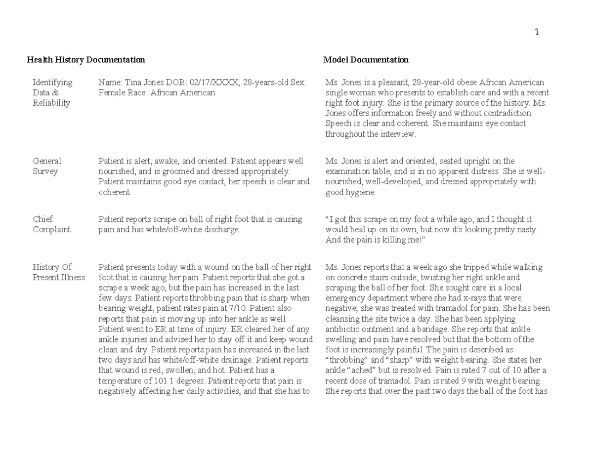 Health History Documentation for Tina Jones - Shadow Health Case Study ...