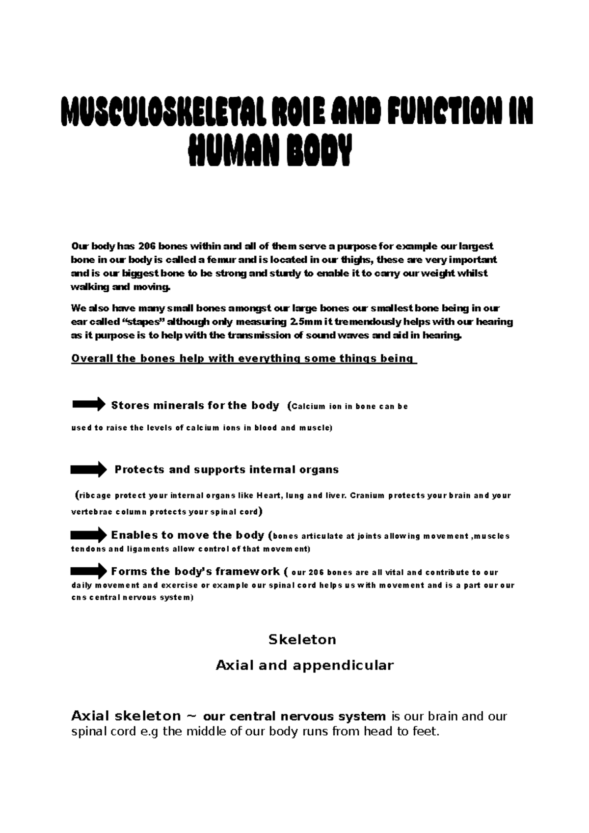Unit 8 Assignment 1: Understanding the Human Skeletal System - Studocu