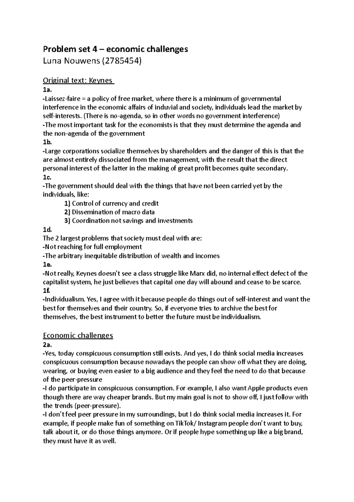 Problem Set 4 - Economic Challenges: Answers and Improvements - Studeersnel