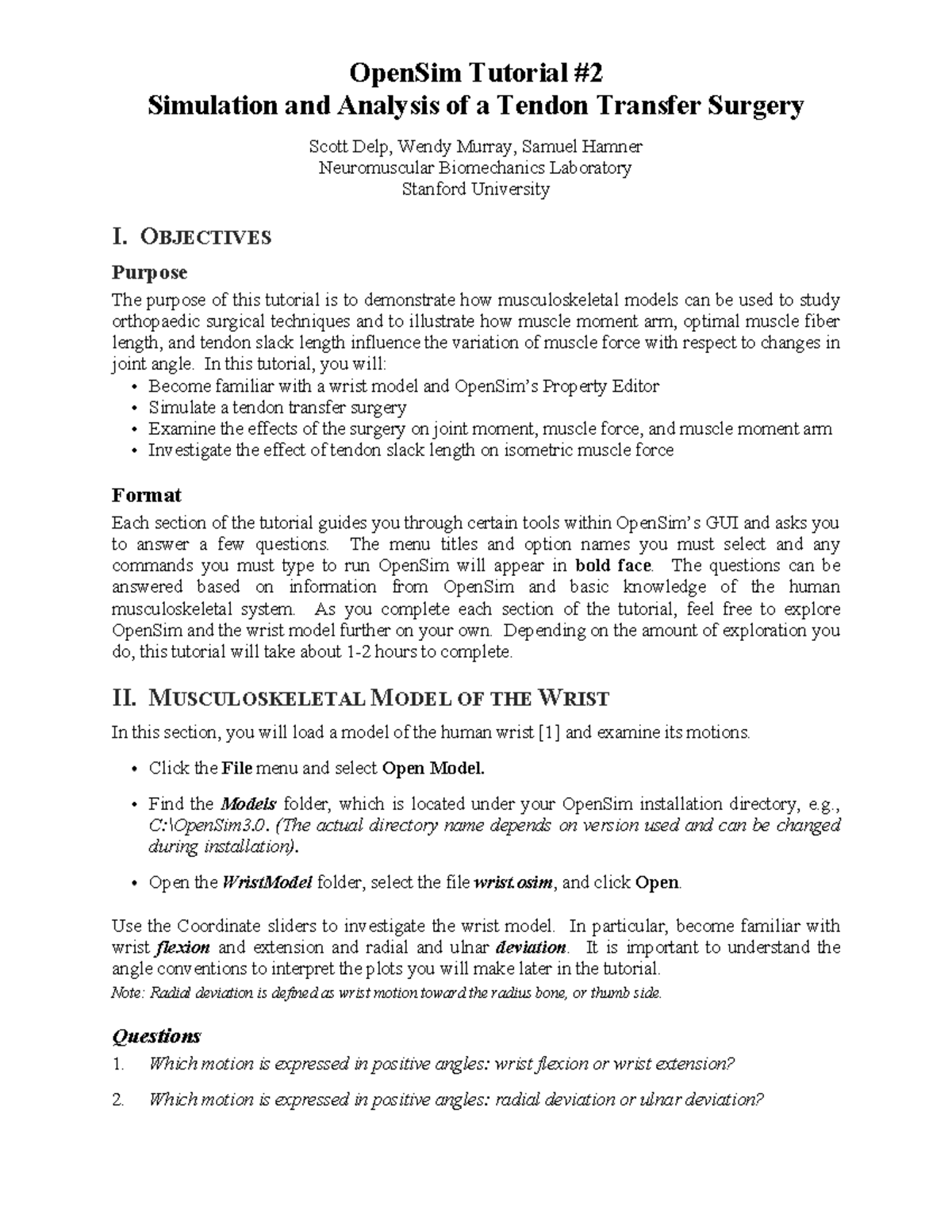 OpenSim Tutorial 2: Tendon Transfer Surgery Simulation Guide - Studocu