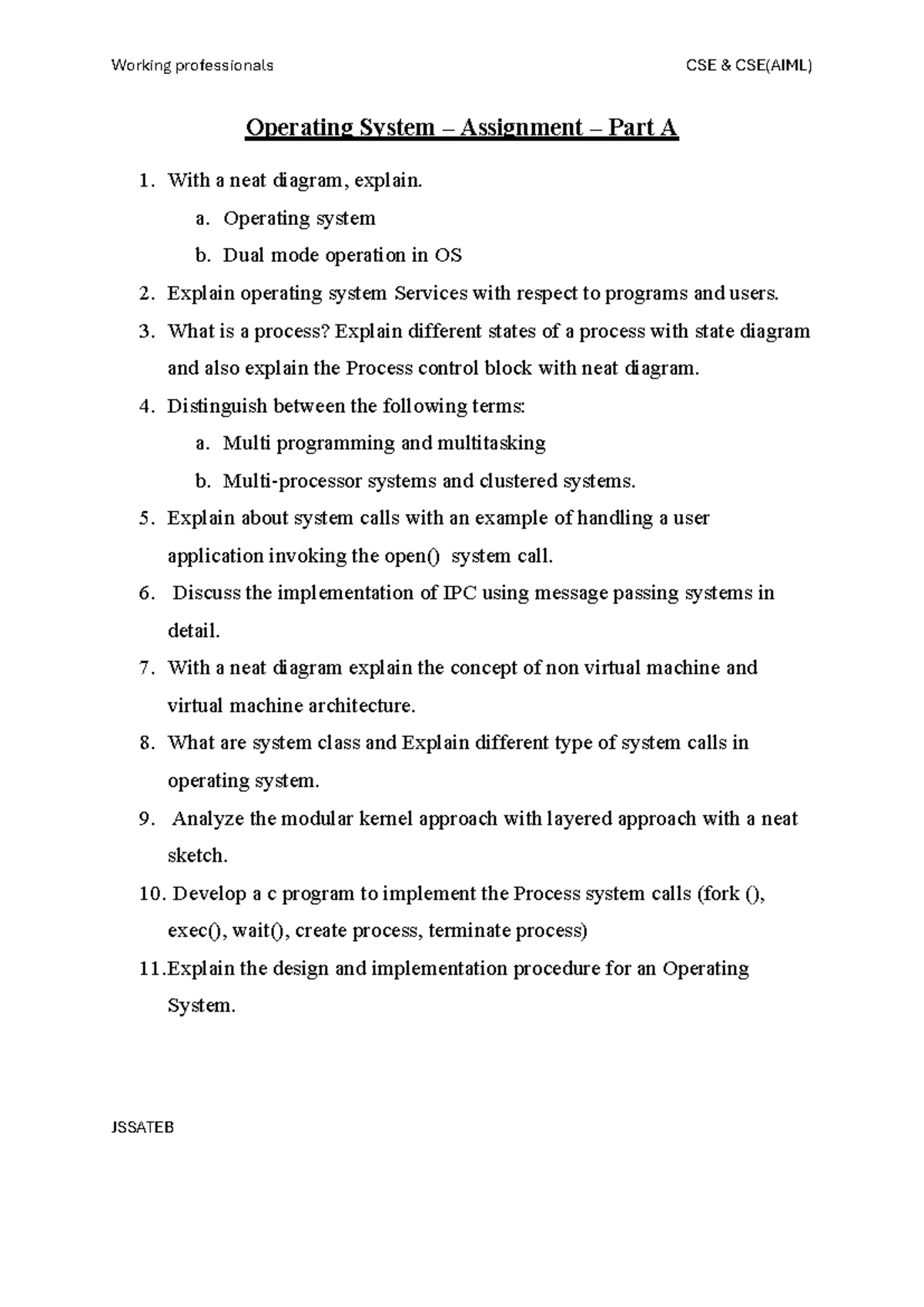 CSE-AIML Operating System Assignment Part A: Key Questions from Module ...
