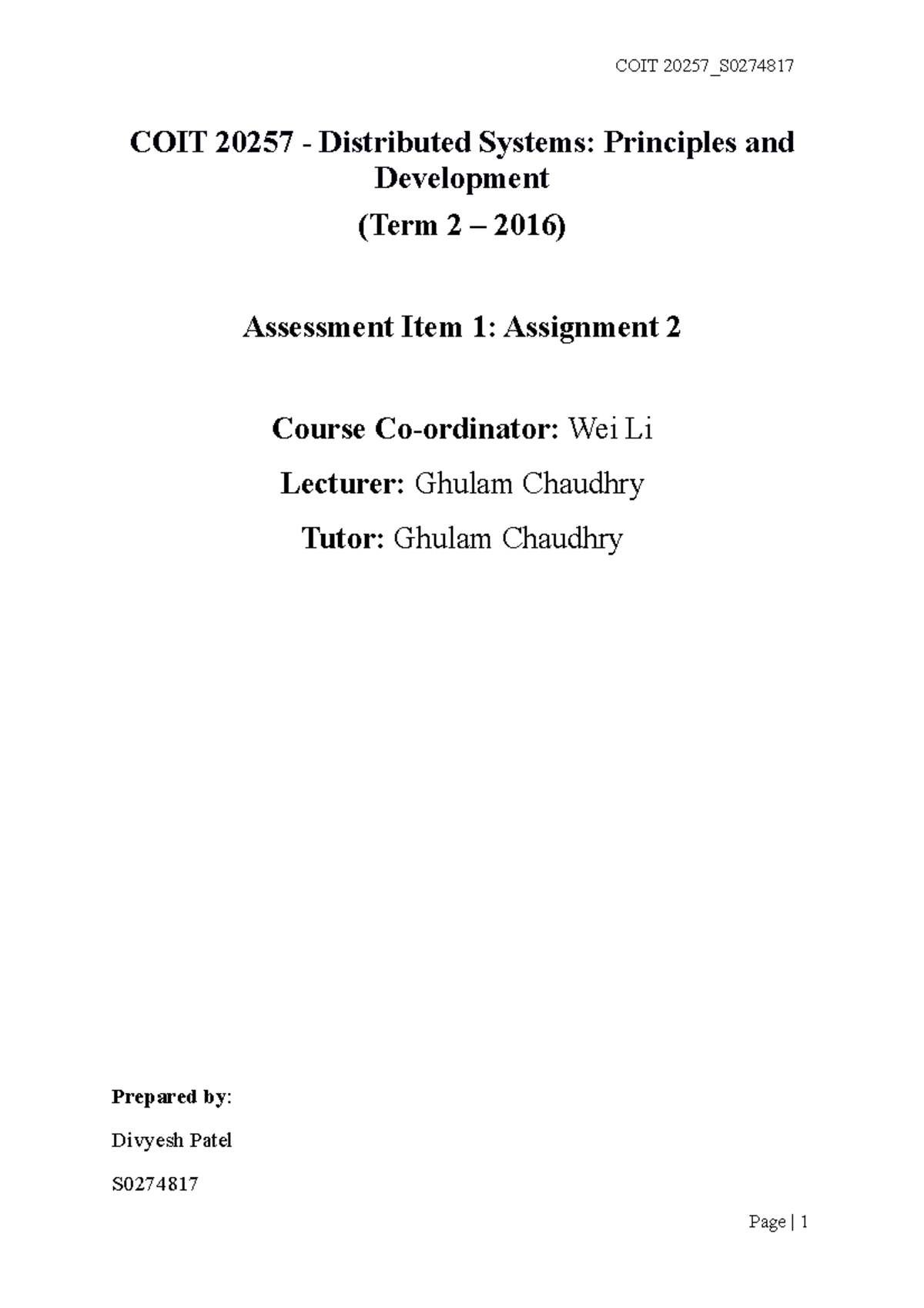 Assignment 2 COIT20257 - COIT 20257 - Distributed Systems: Principles ...