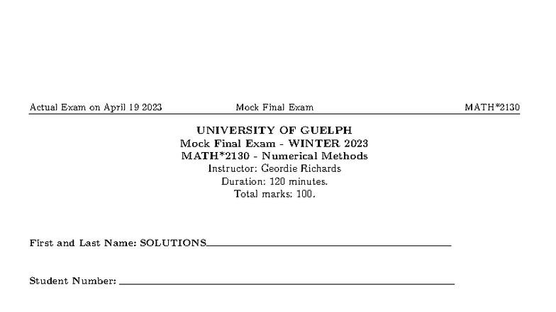MATH 2130 Mock Final Exam Solutions - Winter 2023 - Studocu