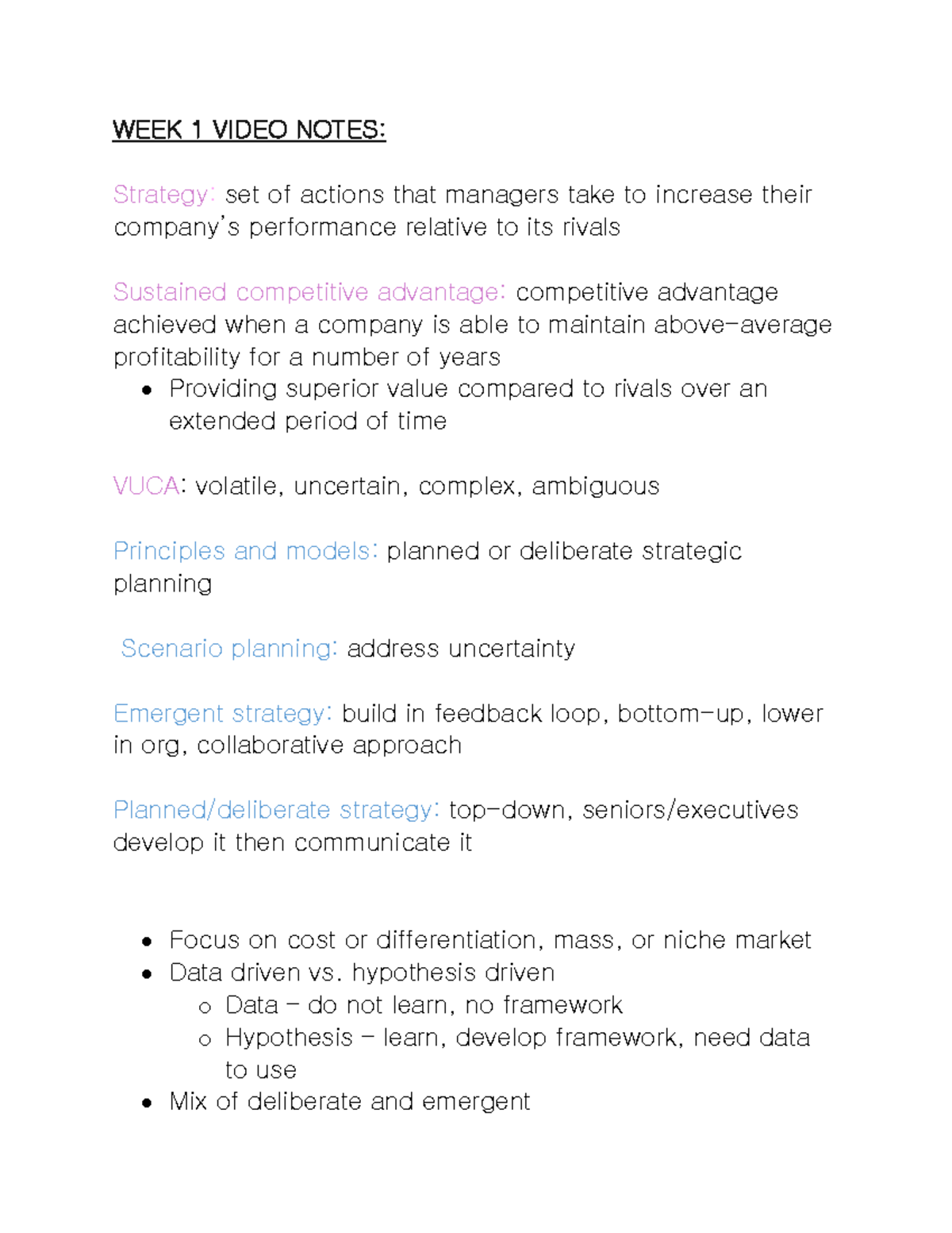 BUS 101 Lecture Notes: Weekly Summaries and Key Concepts - Studocu