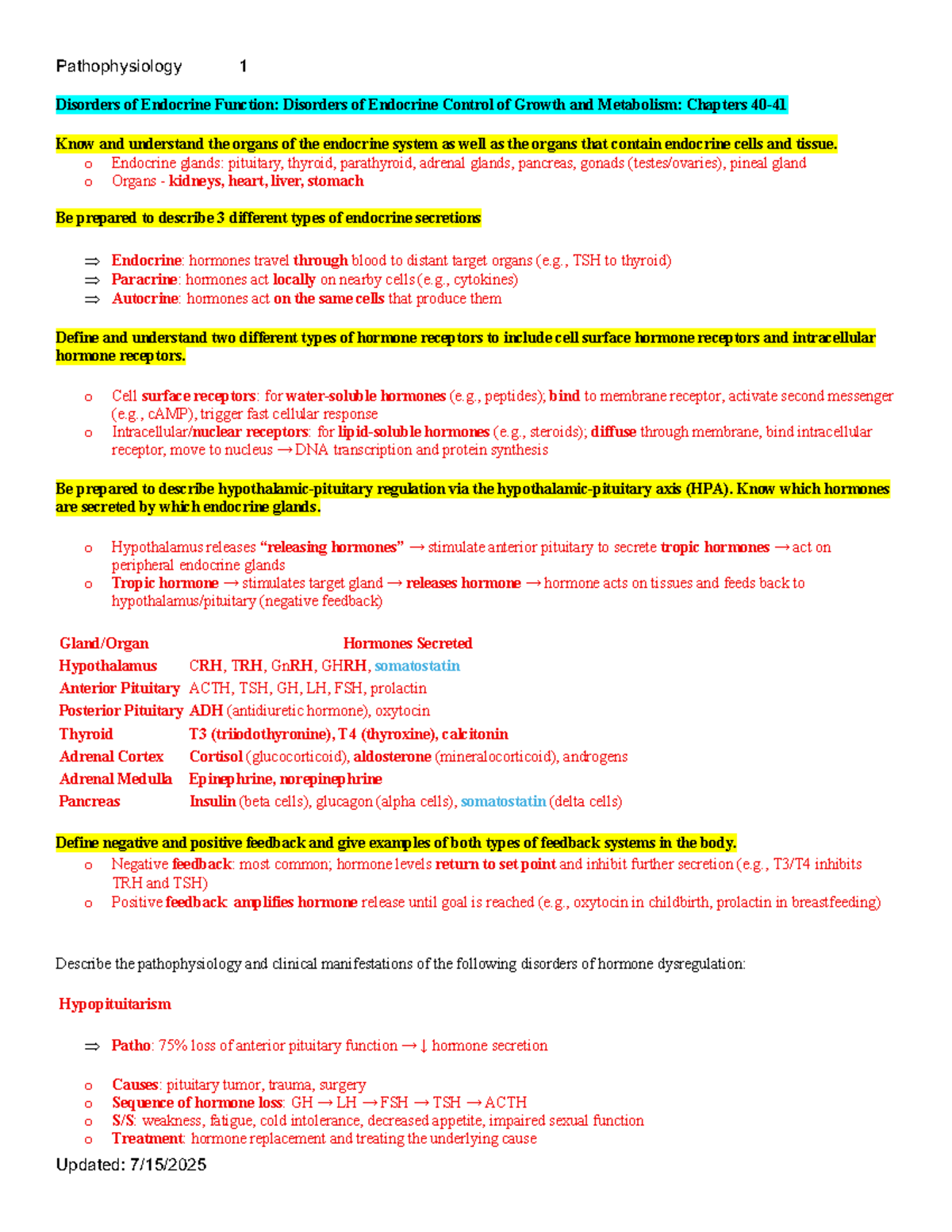 Disorders of Endocrine Function: Growth, Metabolism, and Glucose ...
