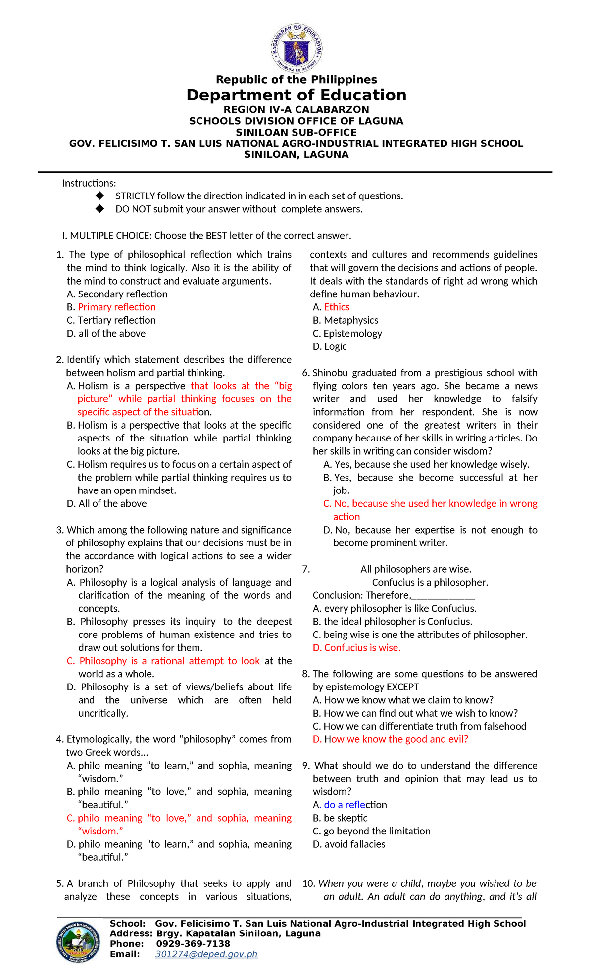 PHIL 101: 1st Quarter Exam Review - Philosophy Concepts & Ethics - Studocu