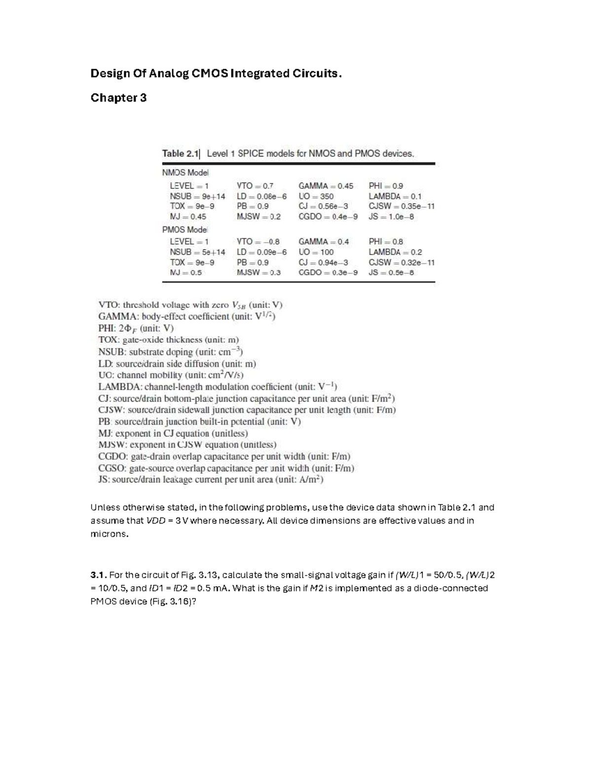 Razavi Practice - Analog CMOS Questions on Common Source Amplifier ...