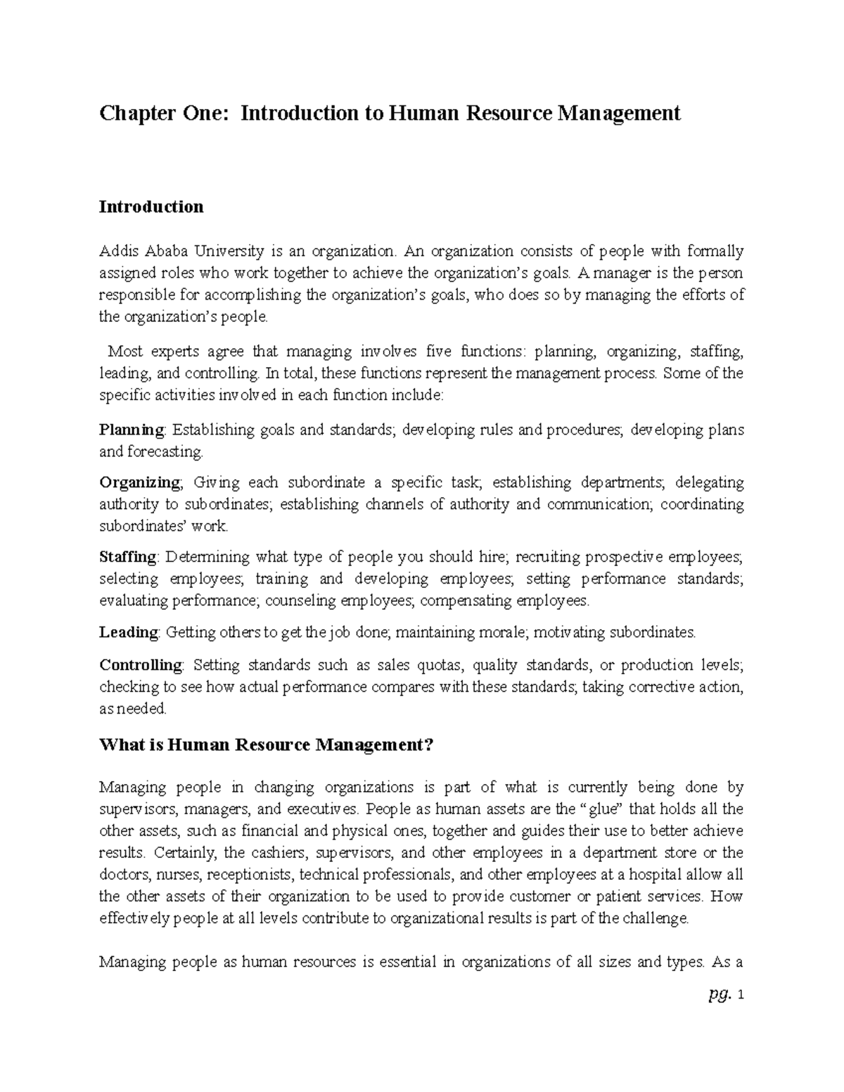HRM Lecture Notes: Chapters 1-2 on Human Resource Management - Studocu