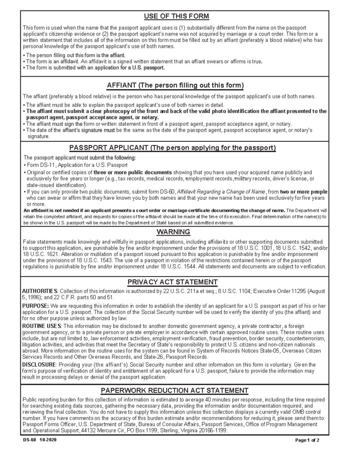 FILE 3548 - Affidavit Form DS-60 for U.S. Passport Application - Studocu