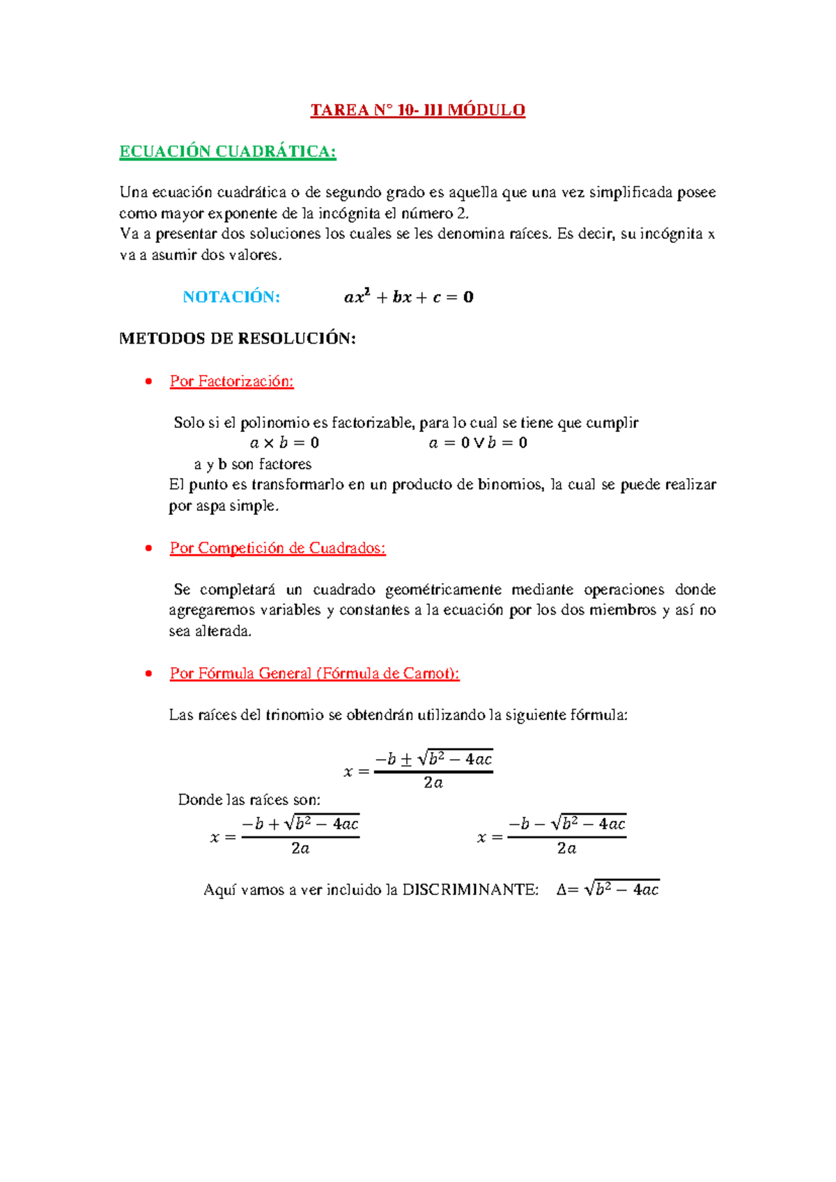 Tareas N° 10 - lógica matemática - TAREA N° 10- III MÓDULO ECUACIÓN ...