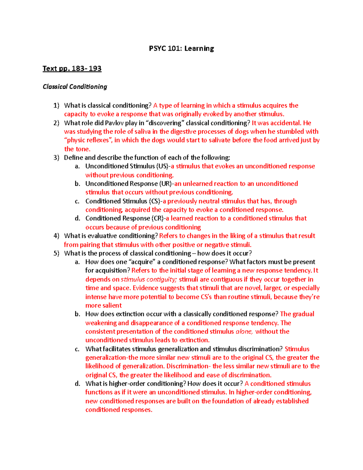 PSYC 101: Chapter 6 Guided Reading Questions on Learning - Studocu