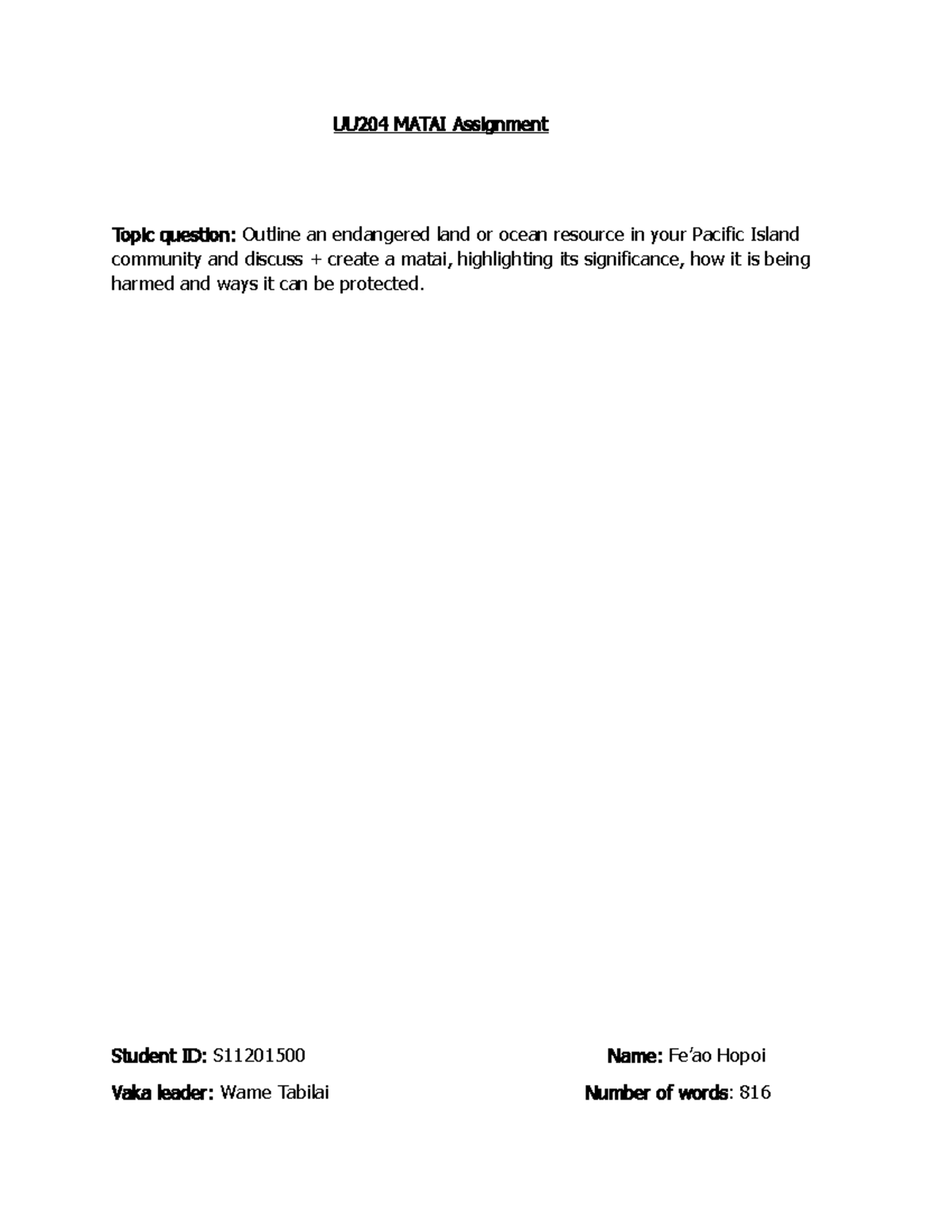 UU204 MATAI Assignment: Protecting Endangered Sea Turtles in Tonga ...