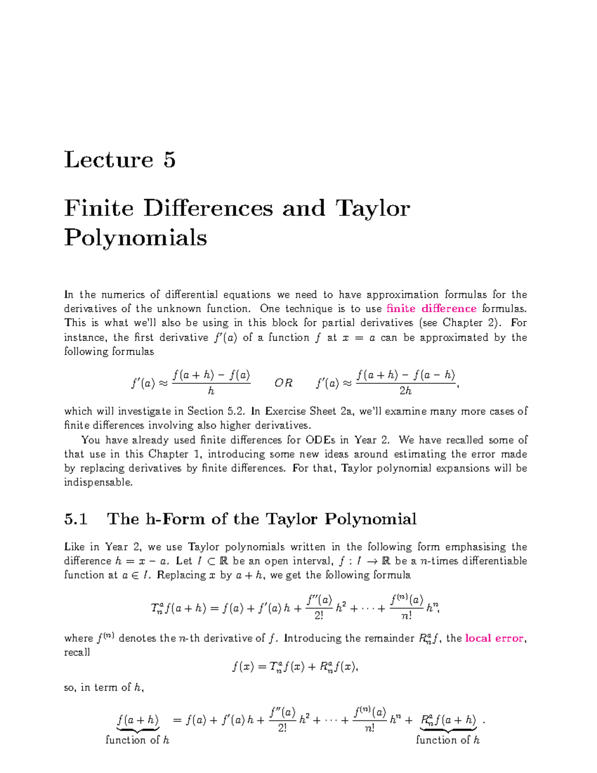 Lecture 5: Finite Differences & Taylor Polynomials in Numerical Methods ...
