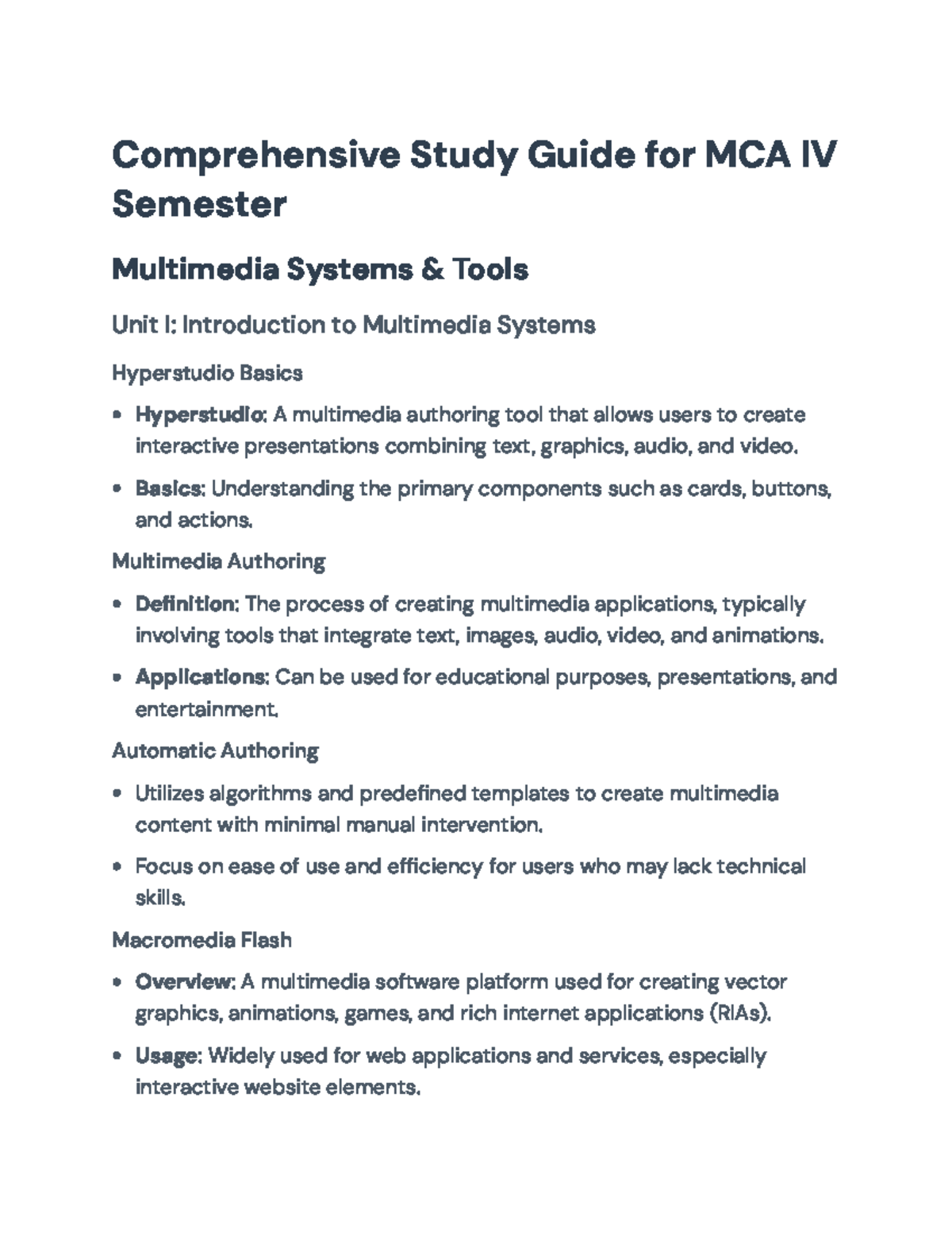 Comprehensive Study Guide for MCA IV: Multimedia Systems & Tools ...