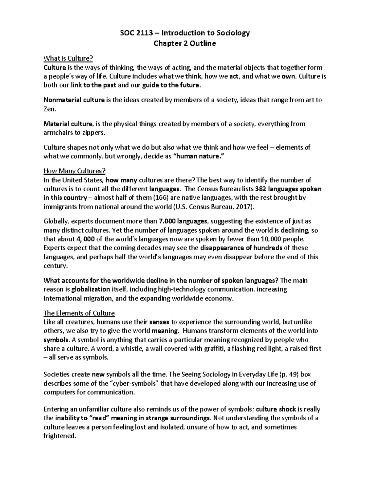 SOC 2113 Chapter 2: Exploring the Concepts of Culture and Society - Studocu