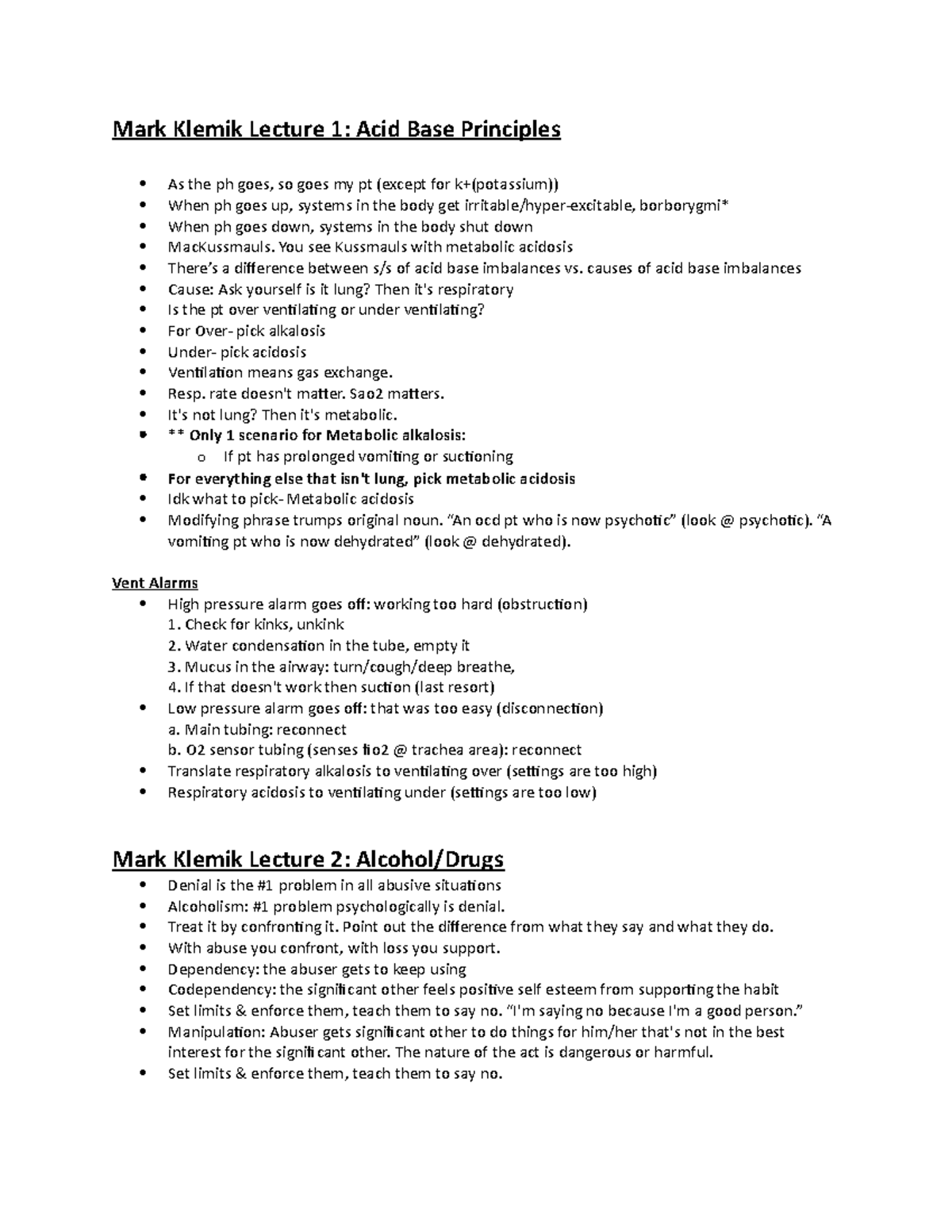 Acid Base and Alcohol Notes - Mark Klemik Lecture 1: Acid Base ...
