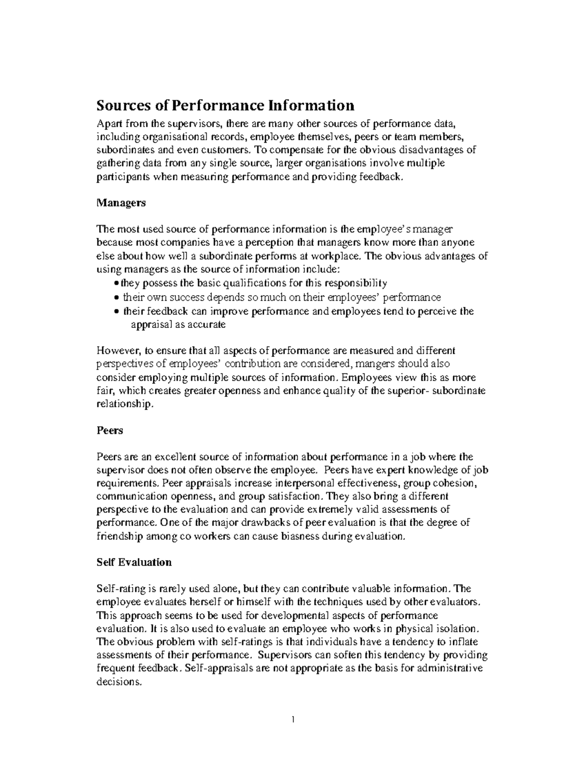 Performance Evaluation Strategies: Sources & Feedback Techniques - Studocu