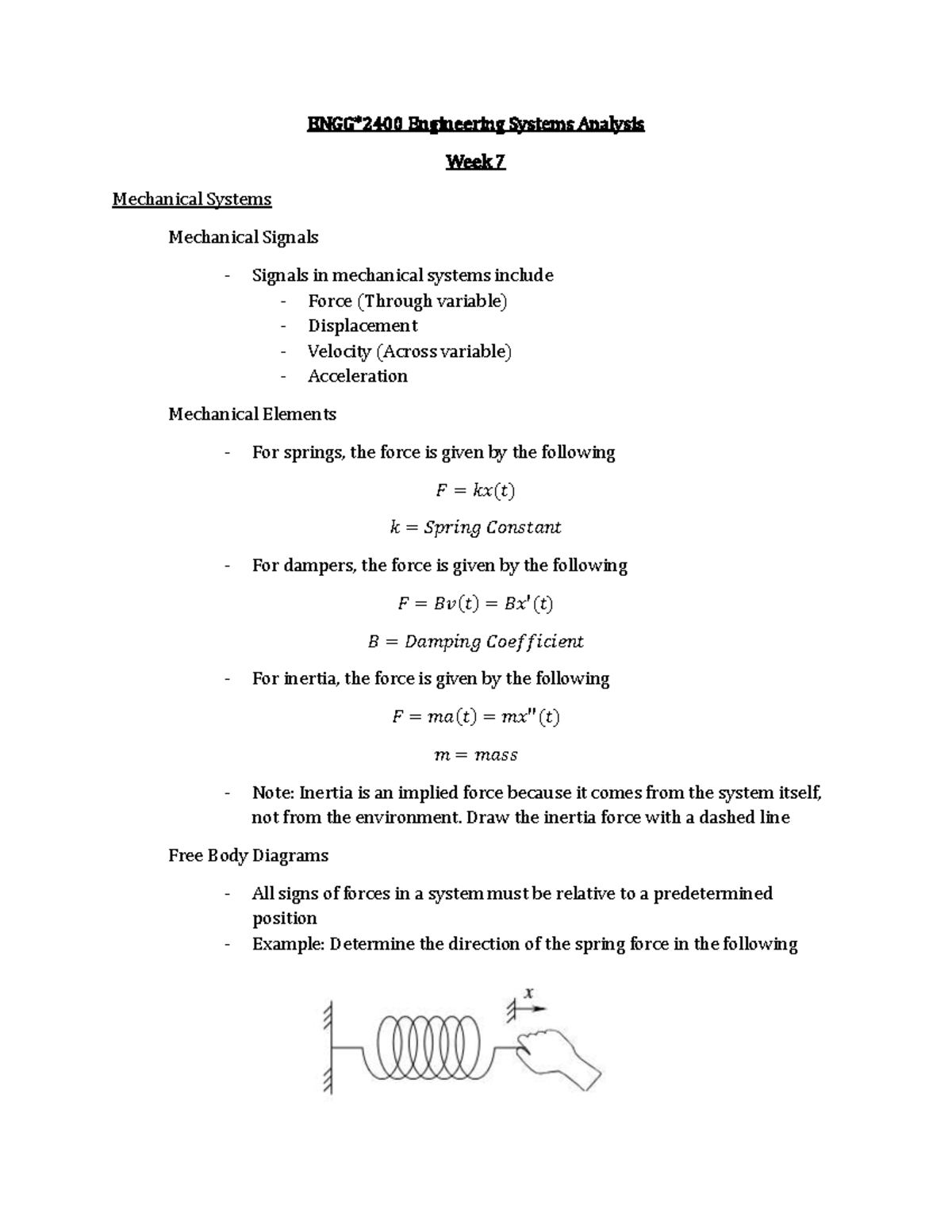 ENGG*2400 Lecture Notes: Mechanical Systems Analysis - Studocu