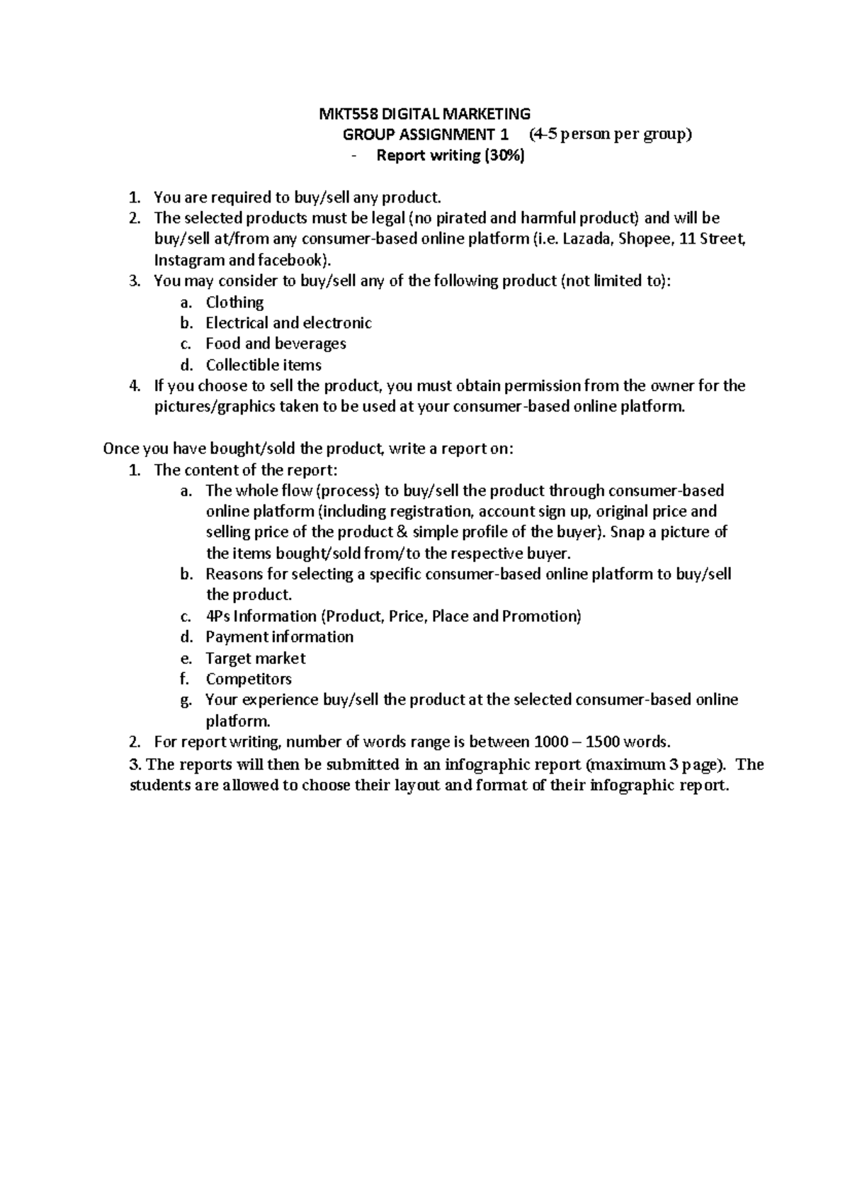 MKT558 Group Assignment 1: Buying and Selling Products Report - Studocu