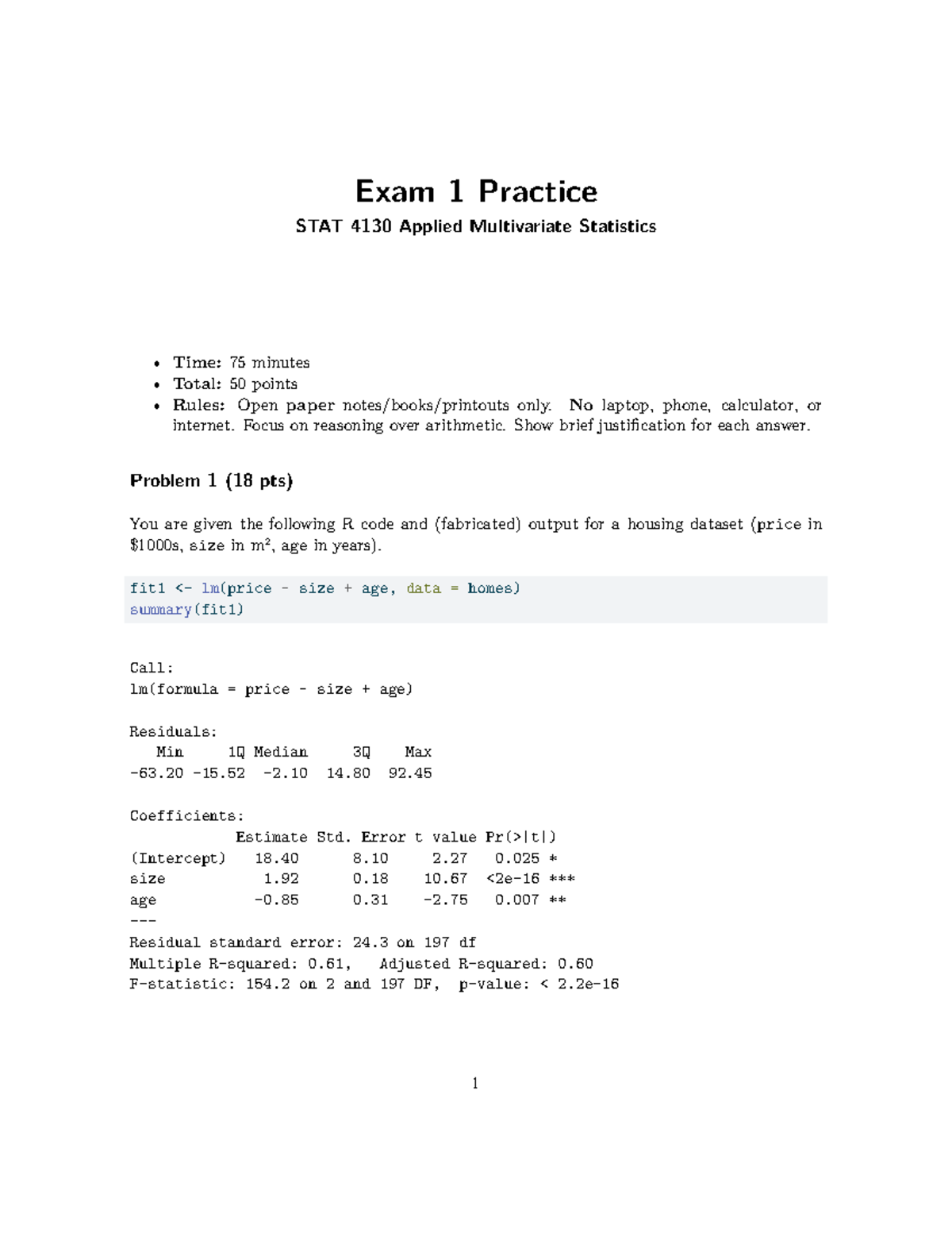 STAT 4130 Exam 1 Practice: Applied Multivariate Statistics Questions ...