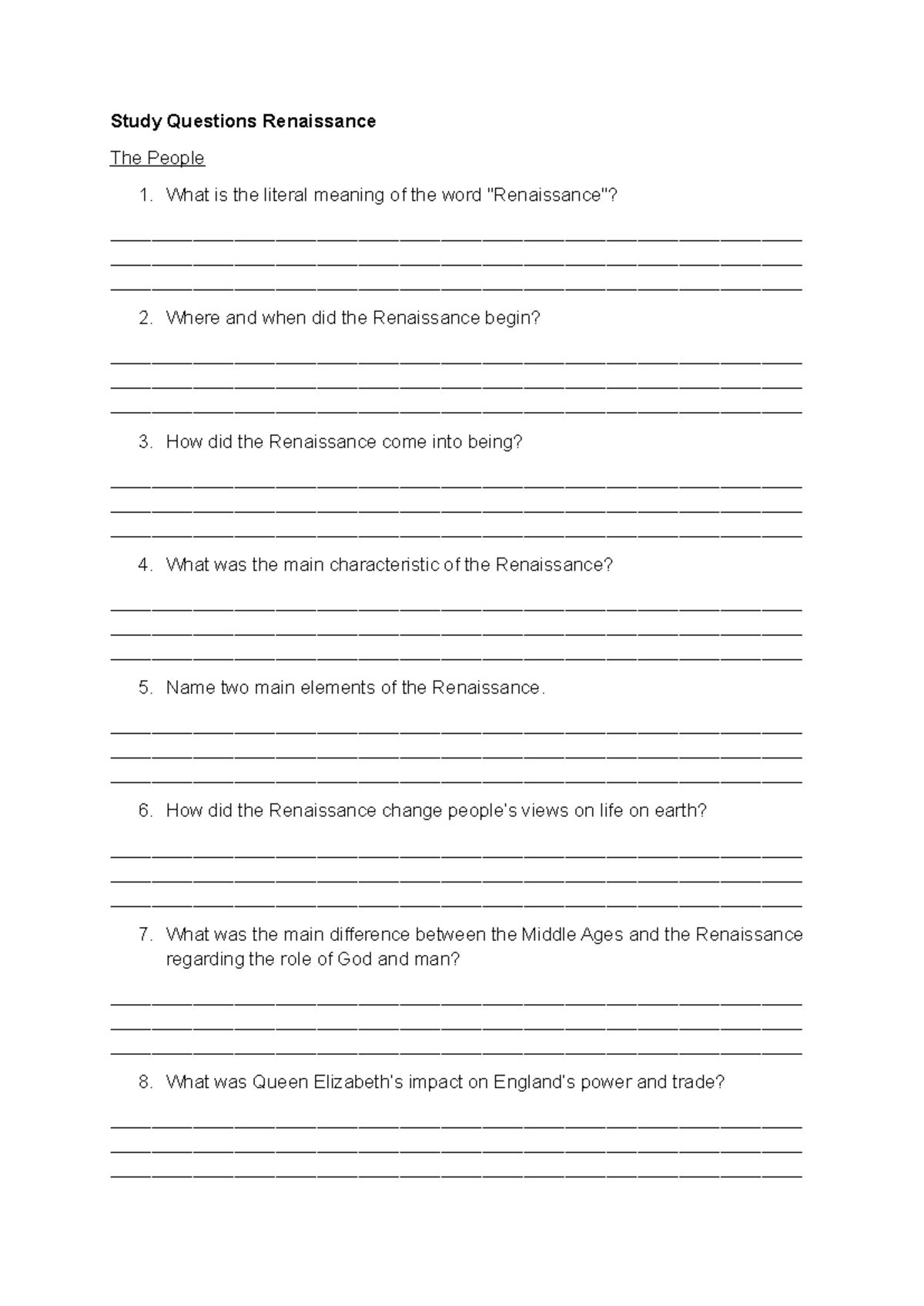 Renaissance Study Questions: Key Concepts and Influences - Studeersnel