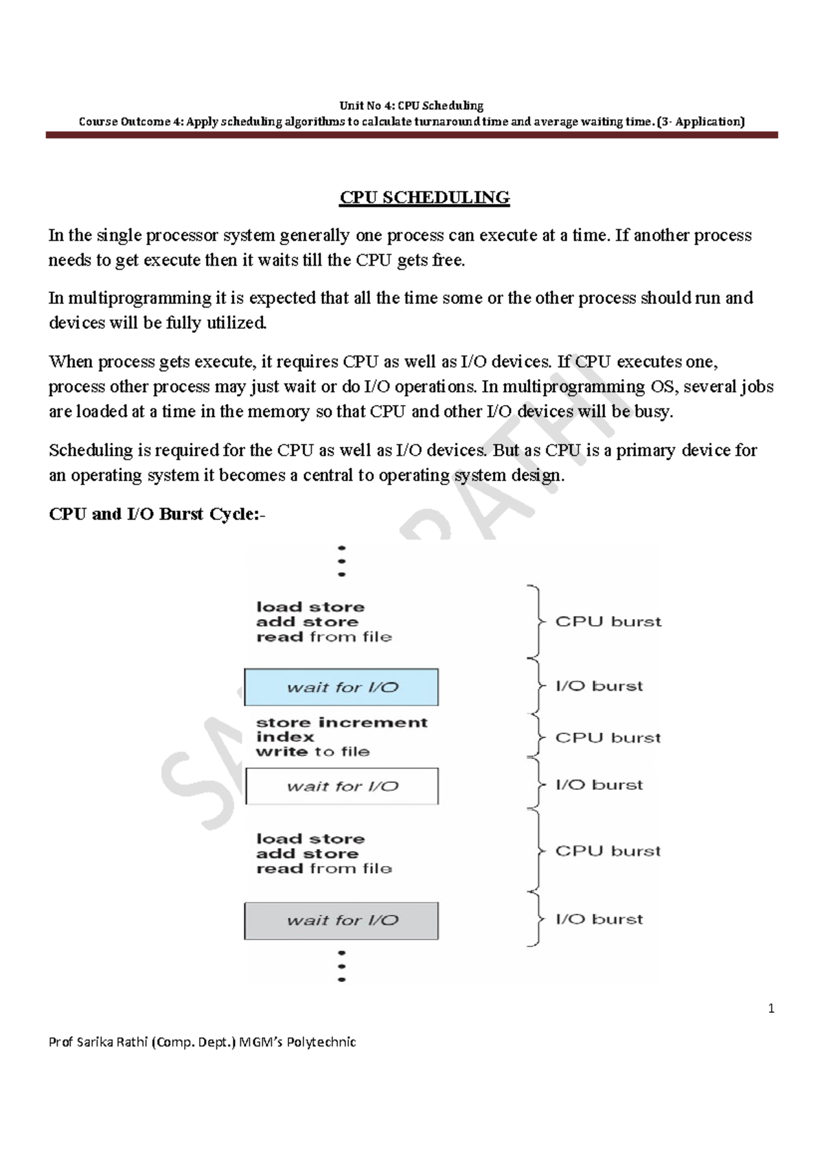 Unit 4: CPU Scheduling - Algorithms for Turnaround & Waiting Time - Studocu