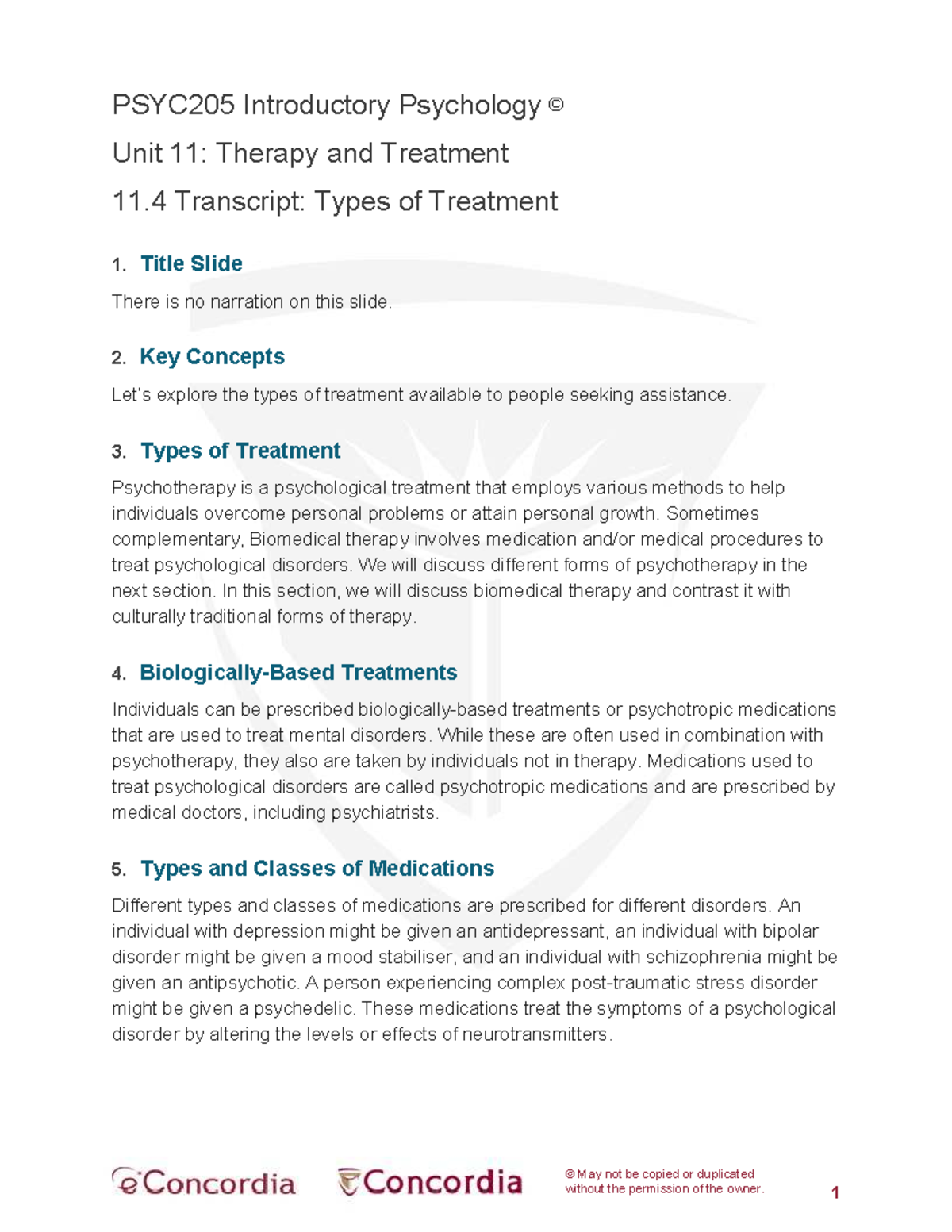 PSYC205 Unit 11.4 Transcript: Types of Therapy & Treatment - Studocu