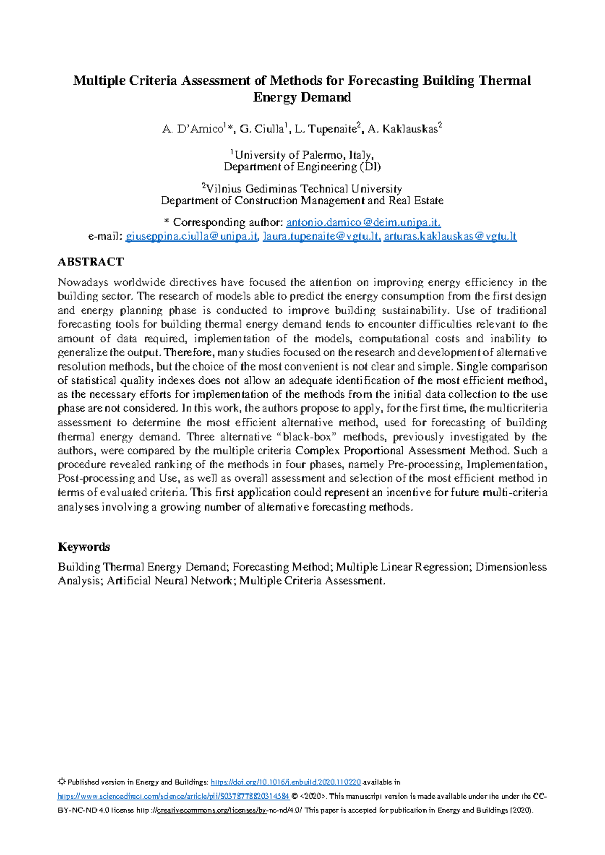 261. Multiple Criteria Assessment of Forecasting Methods for Building ...