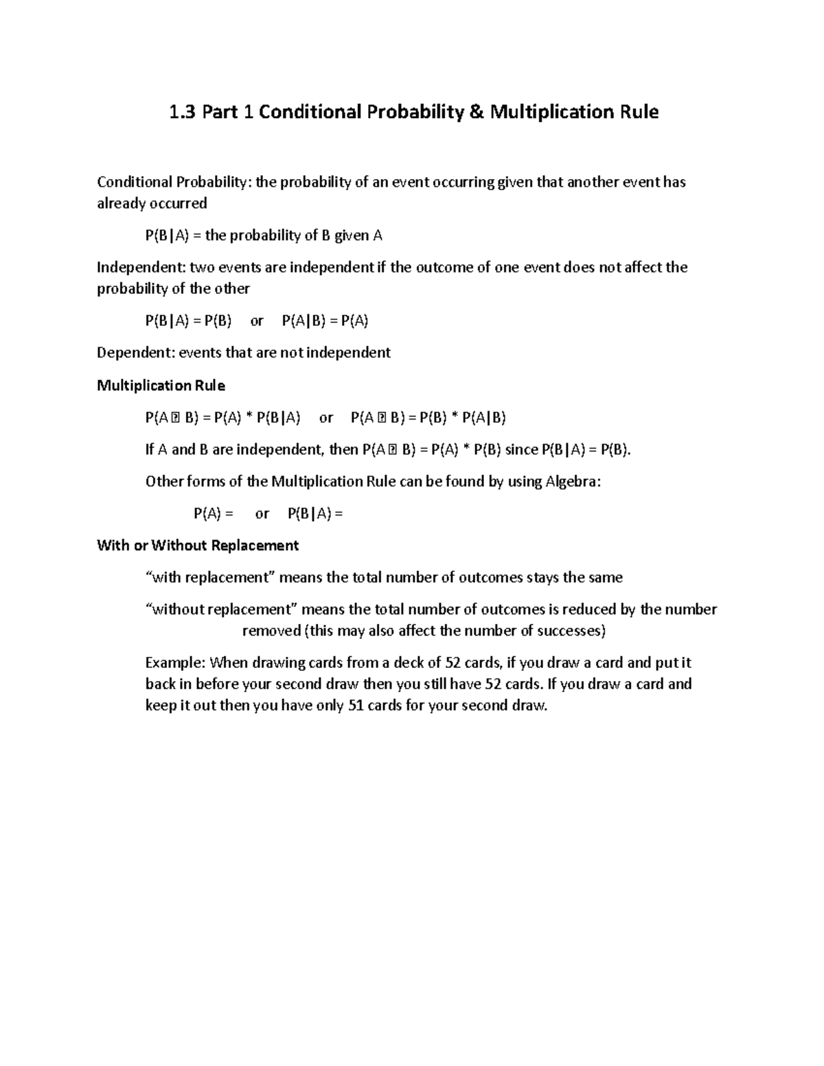Chapter 1.3a - Conditional Probability & Multiplication Rule Concepts ...