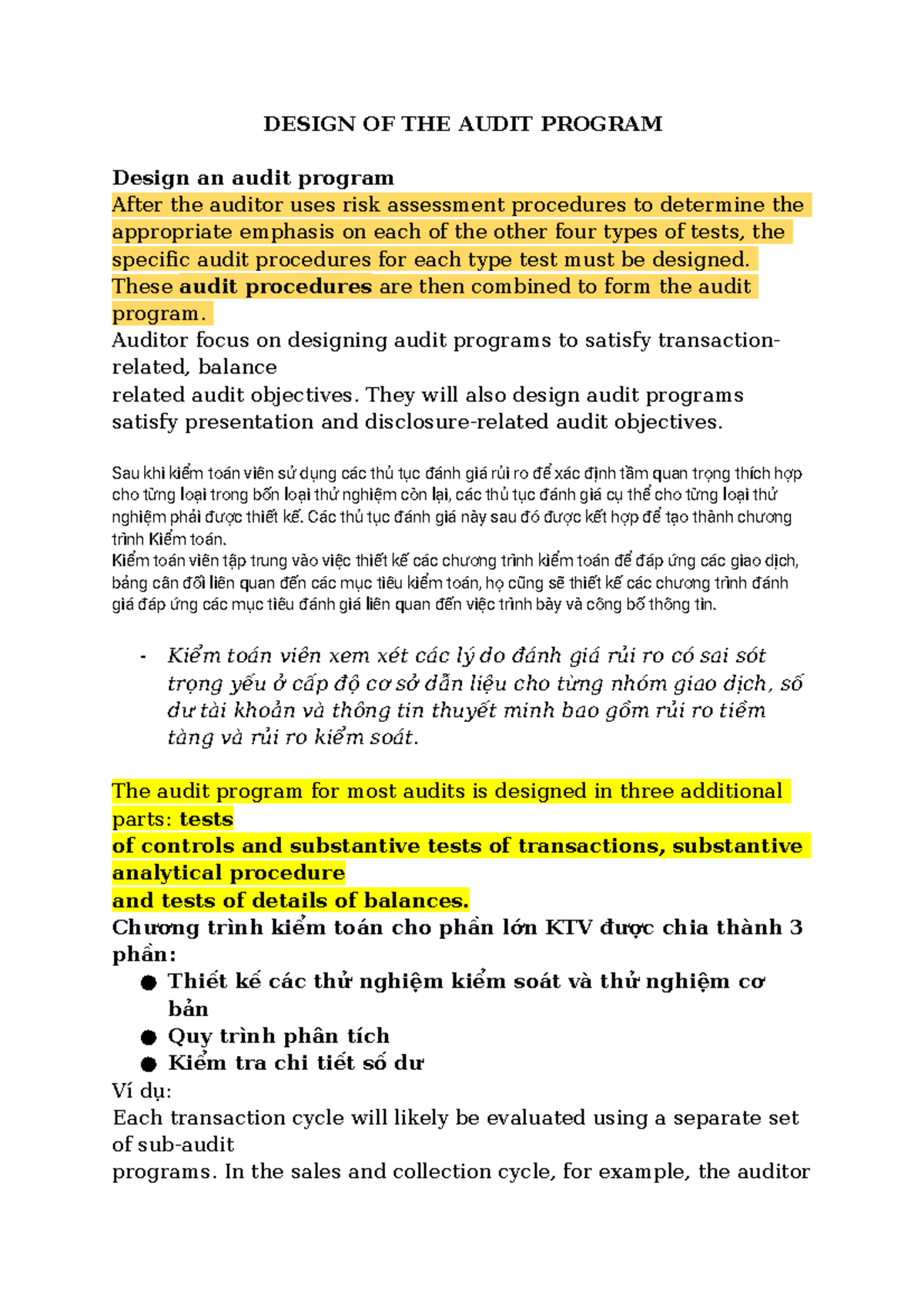 Design OF THE Audit Program - DESIGN OF THE AUDIT PROGRAM Design an ...