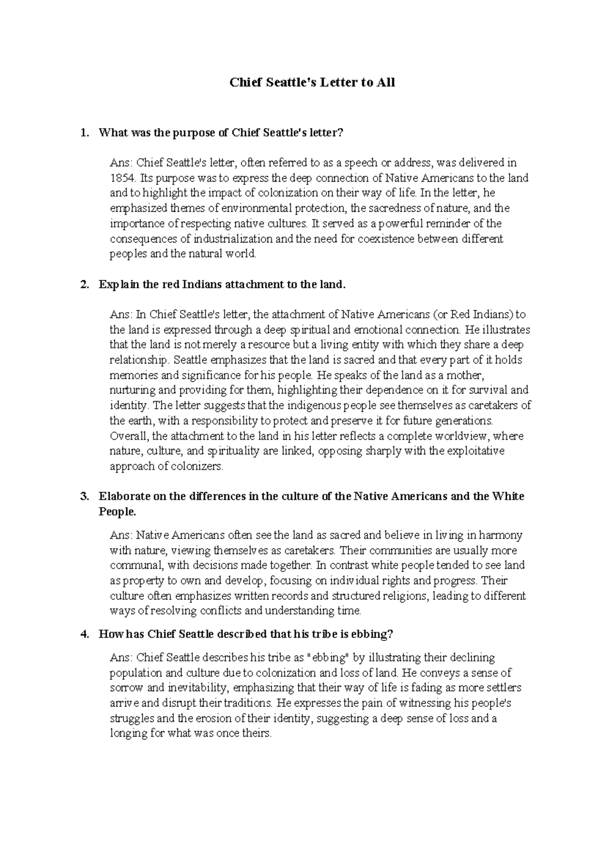 Chief Seattle's Letter Analysis - Key Insights and Cultural Context ...