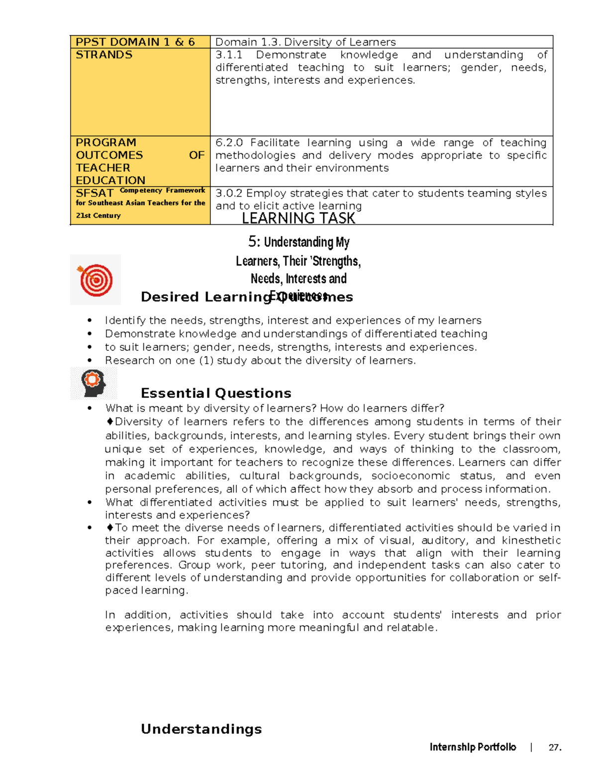 Learning Task 5 & 6: Understanding Diversity & Classroom Management ...