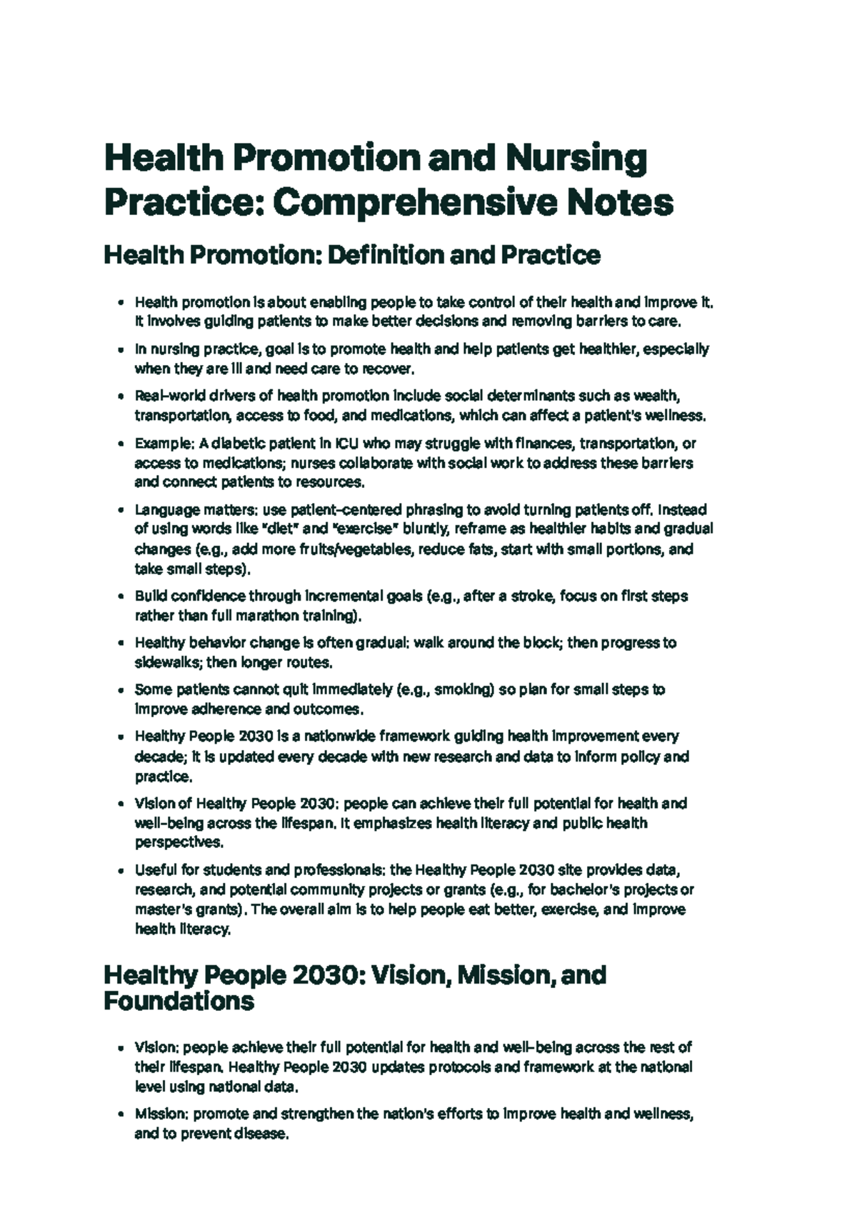 Health Promotion and Nursing Practice: Comprehensive Study Notes - Studocu