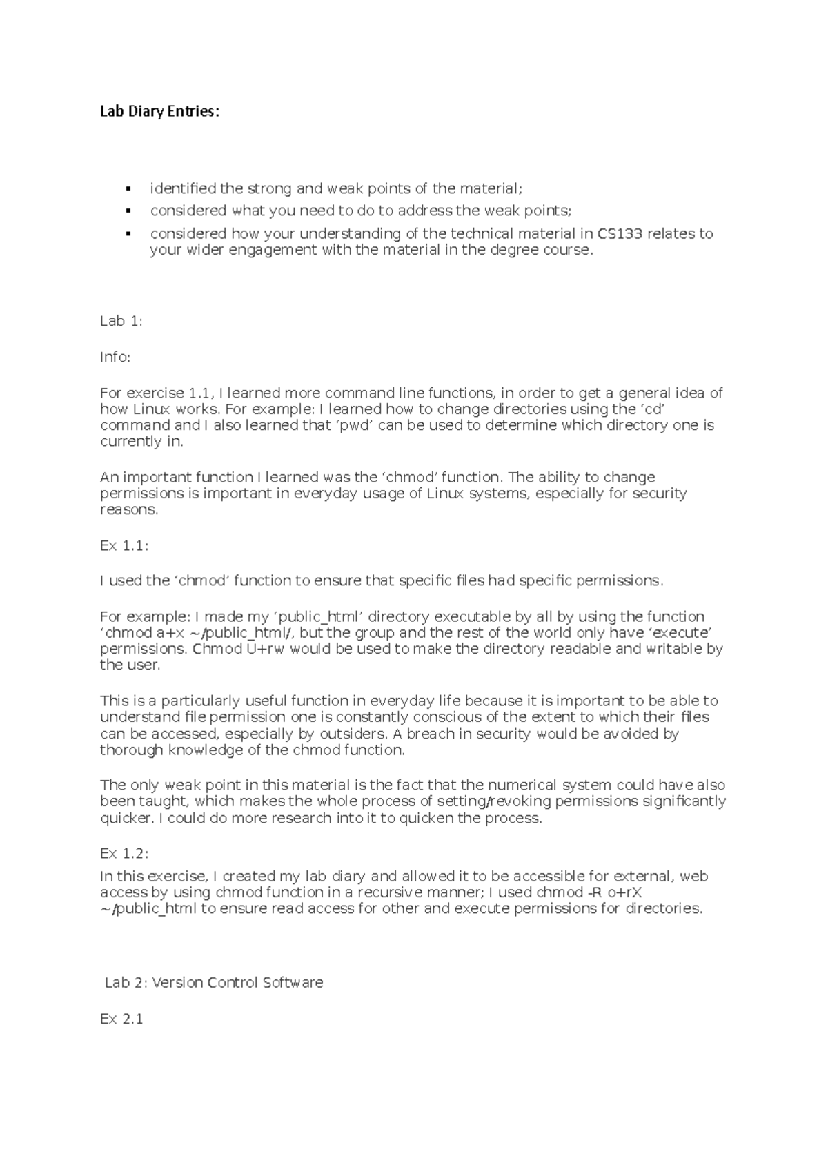 CS133 Lab Diary Entries: Reflections on Learning & Challenges - Studocu