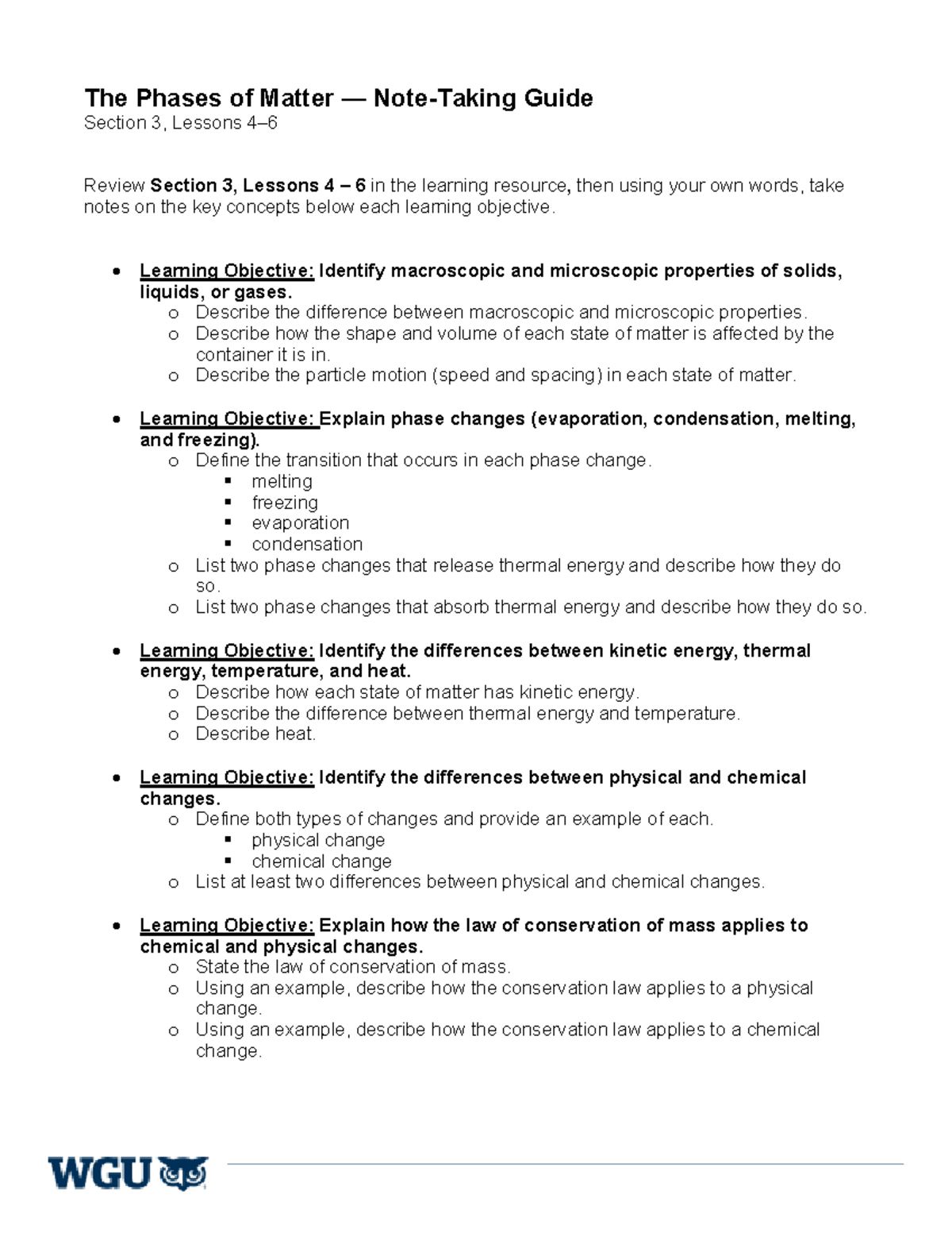 Section 3 Lessons 4-6 Note Taking Guide on Phases of Matter - Studocu