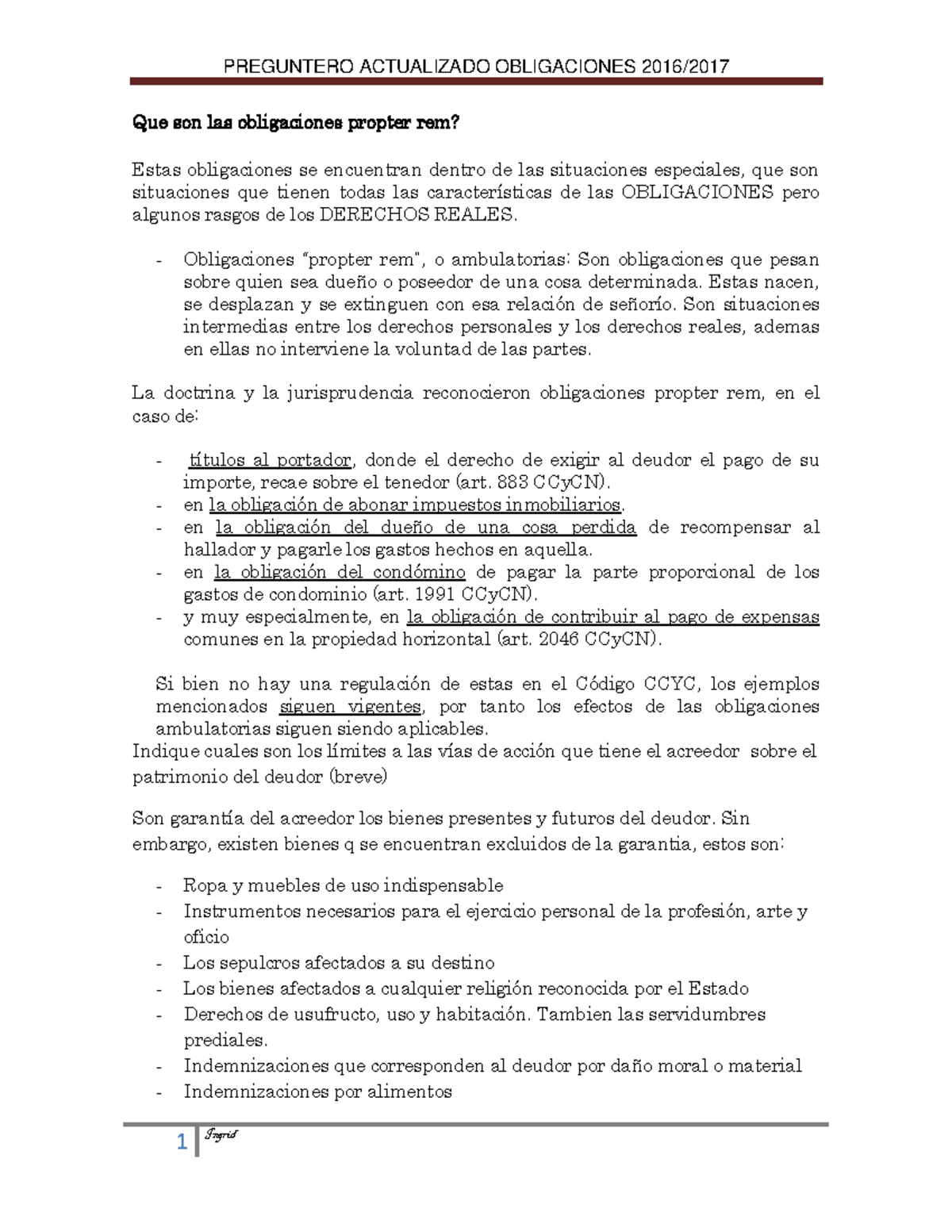 Obligaciones Propter Rem: Estudio Completo (Ingrid 2016) - Studocu