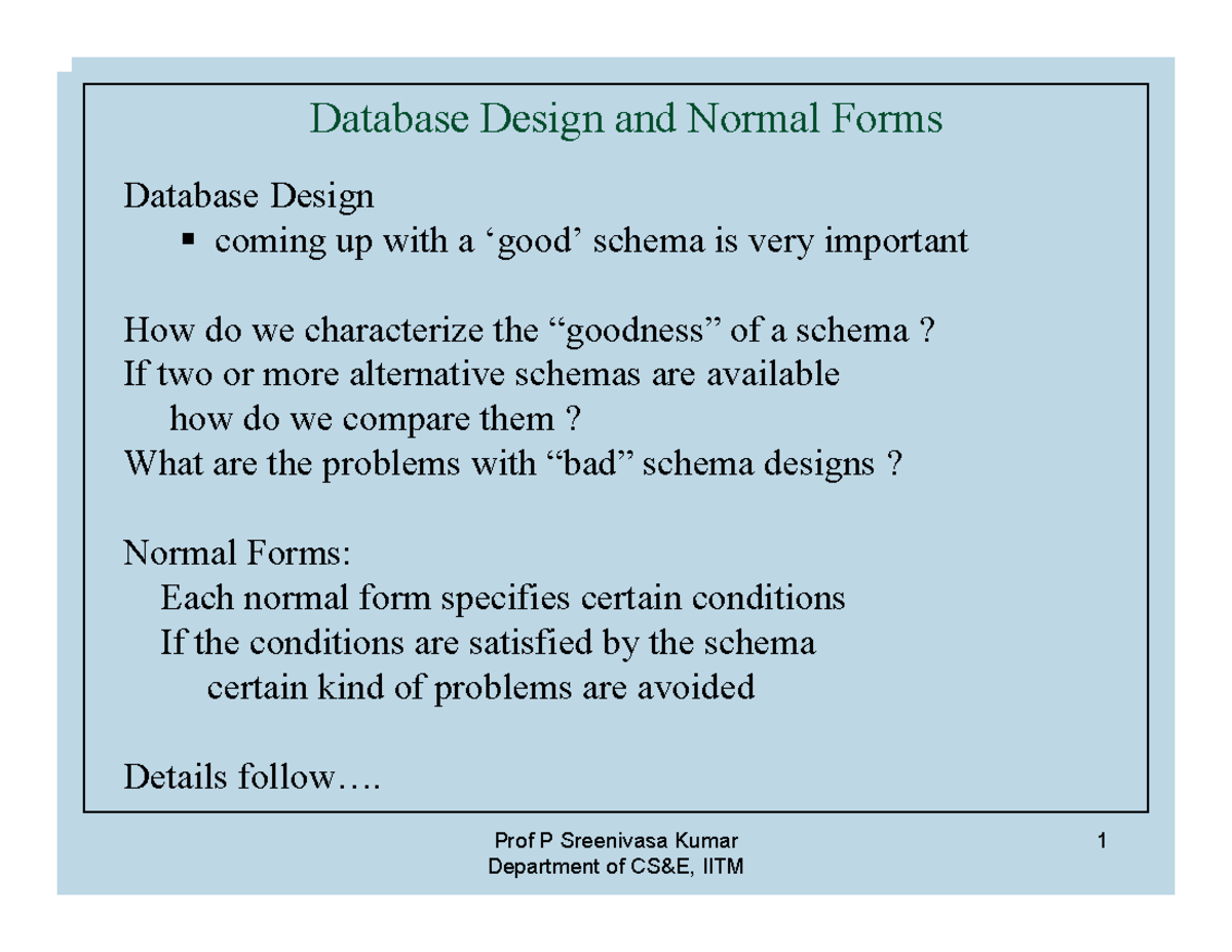 Normalization Techniques in Database Design (DB Course IIT Madras ...