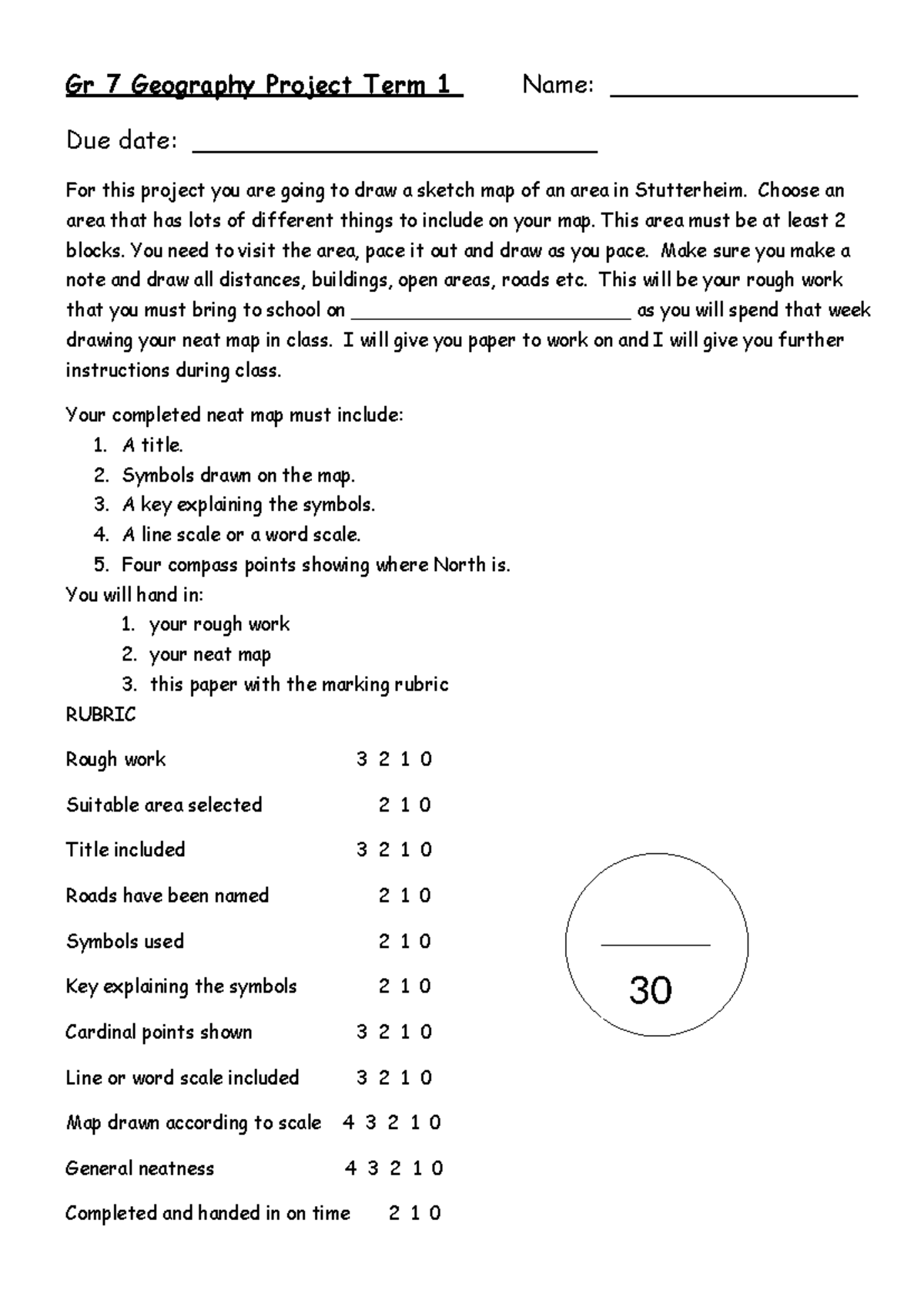 Gr 7 Geography Project Term 1: Sketch Map of Stutterheim Area - Studocu