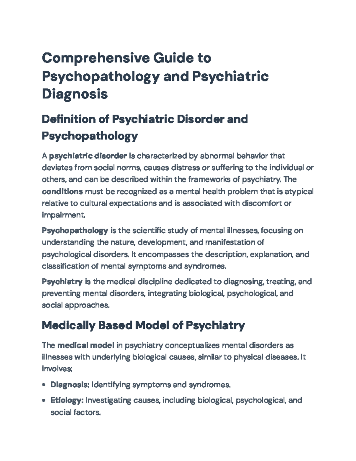 Comprehensive Guide to Psychopathology & Psychiatric Diagnosis (PSY 101 ...