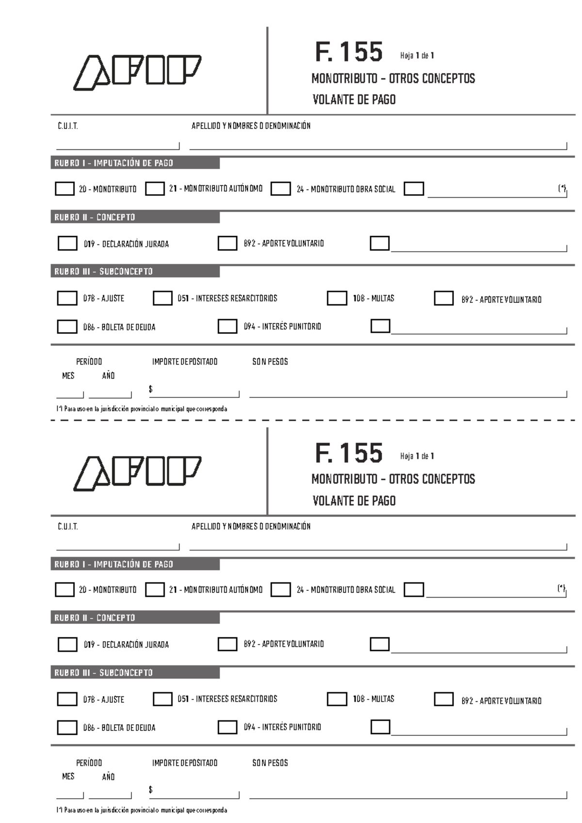 Formulario 155: Guía de Pago de Intereses en AFIP - Studocu