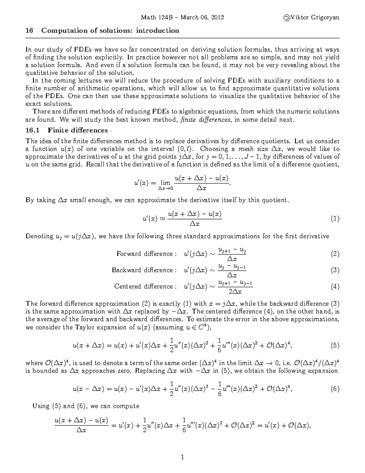 Math 124B - Lecture on Finite Differences Method for PDEs Solutions ...