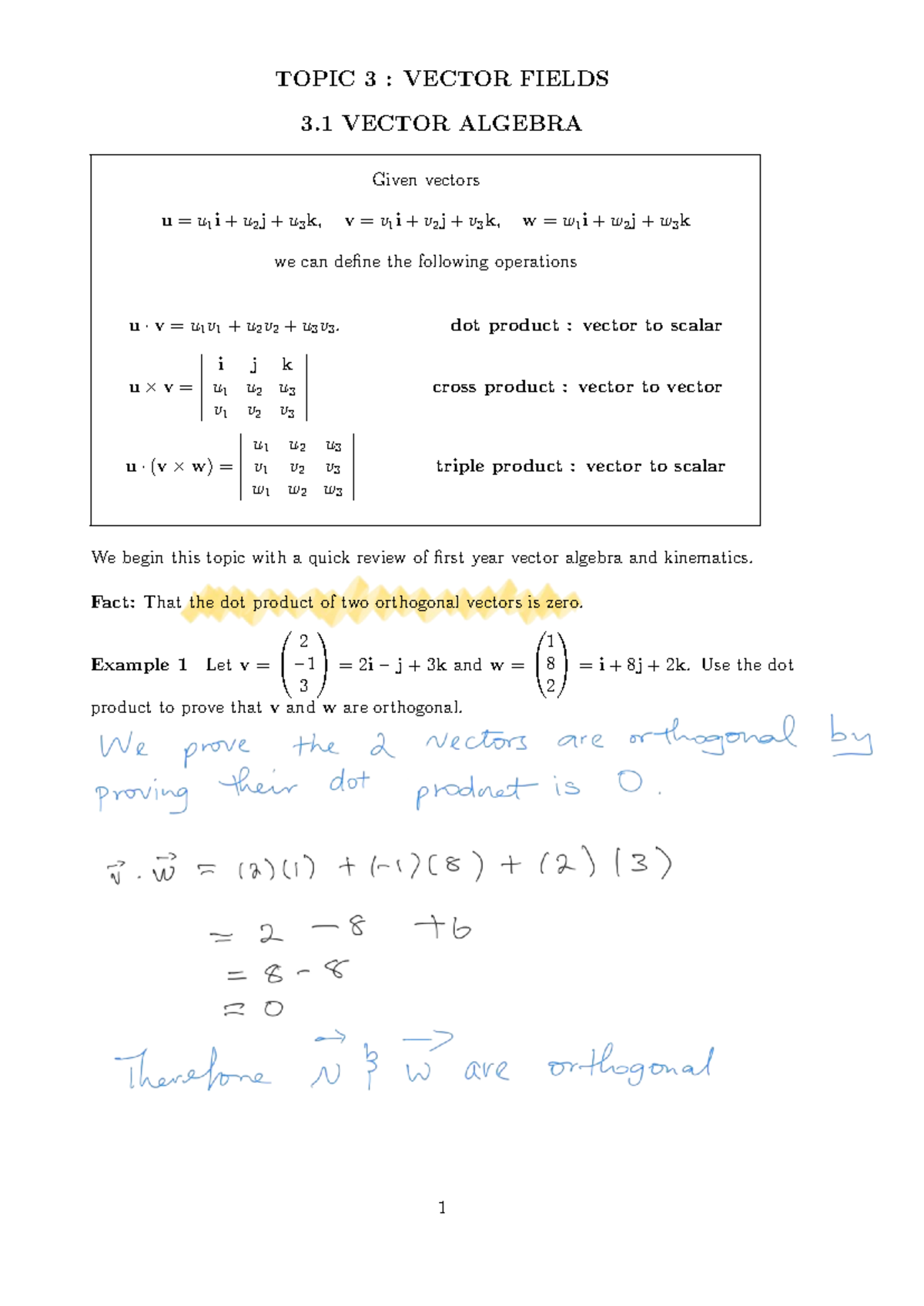 3.1 Vector Algebra: Understanding Vector Fields and Operations - Studocu