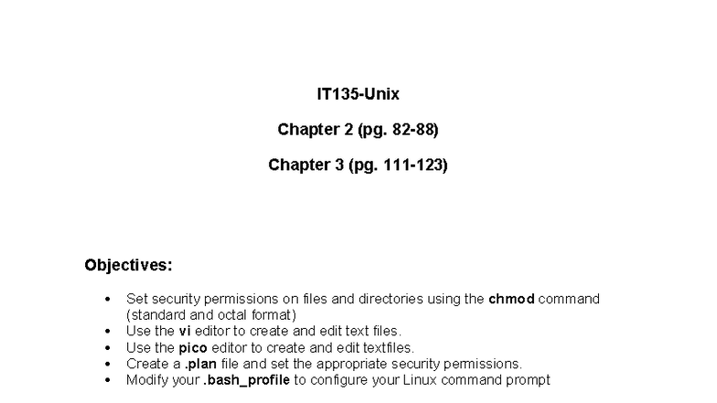 Chapter 3: Security Permissions and Text Editors (Linux) - Studocu