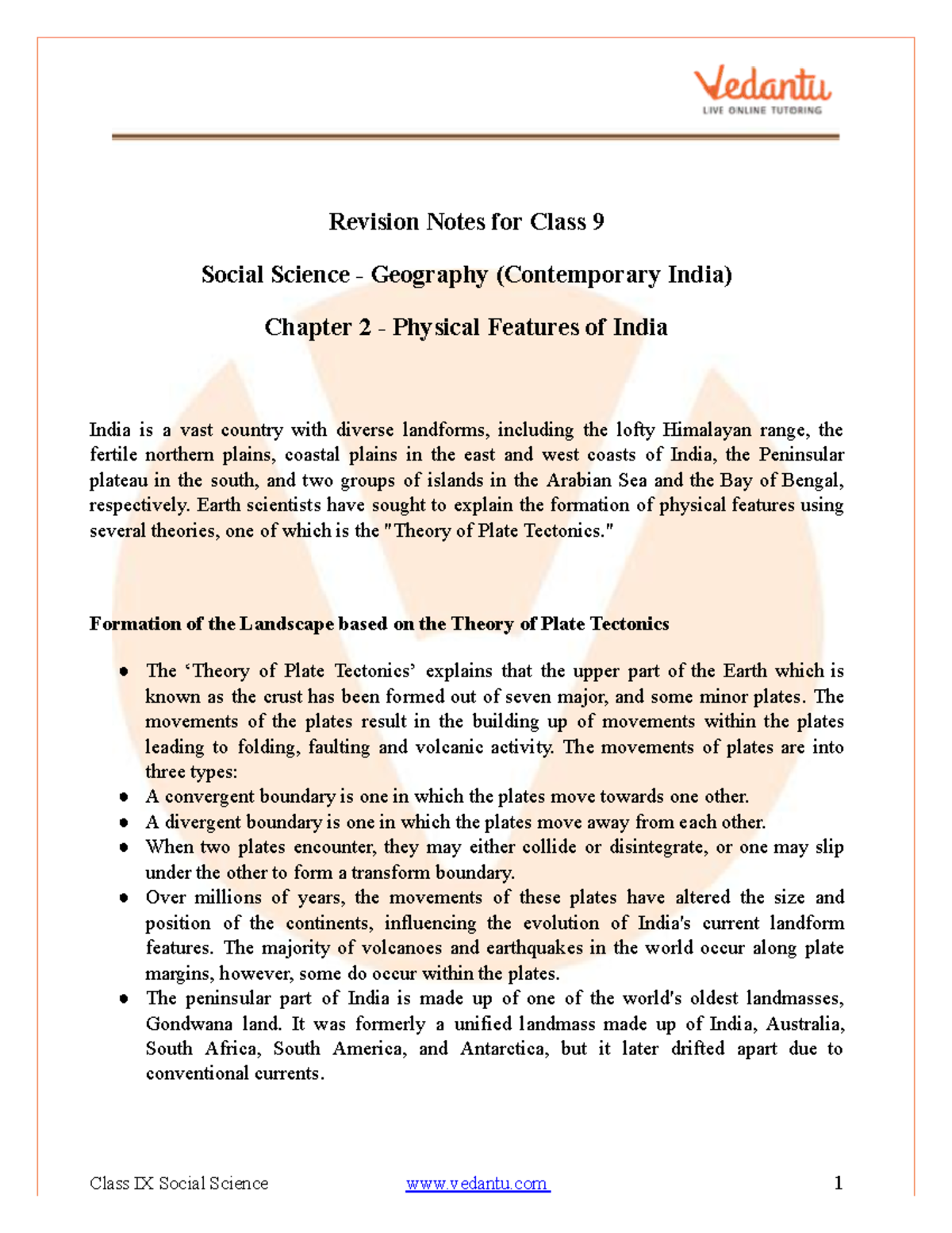 Class 9 Social Science Geography: Chapter 2 - Physical Features of ...