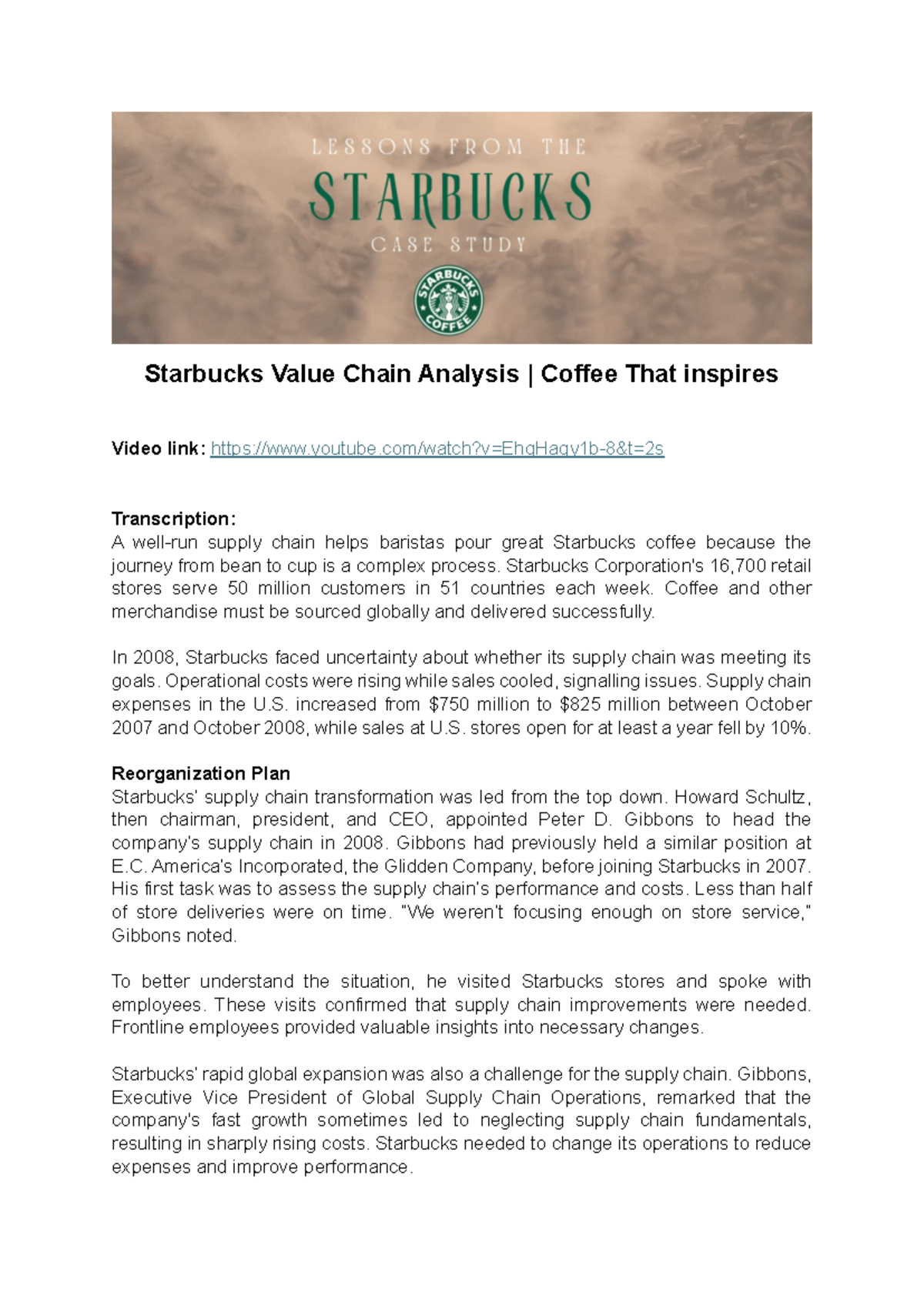 Starbucks Value Chain Analysis: Supply Chain Transformation Insights ...